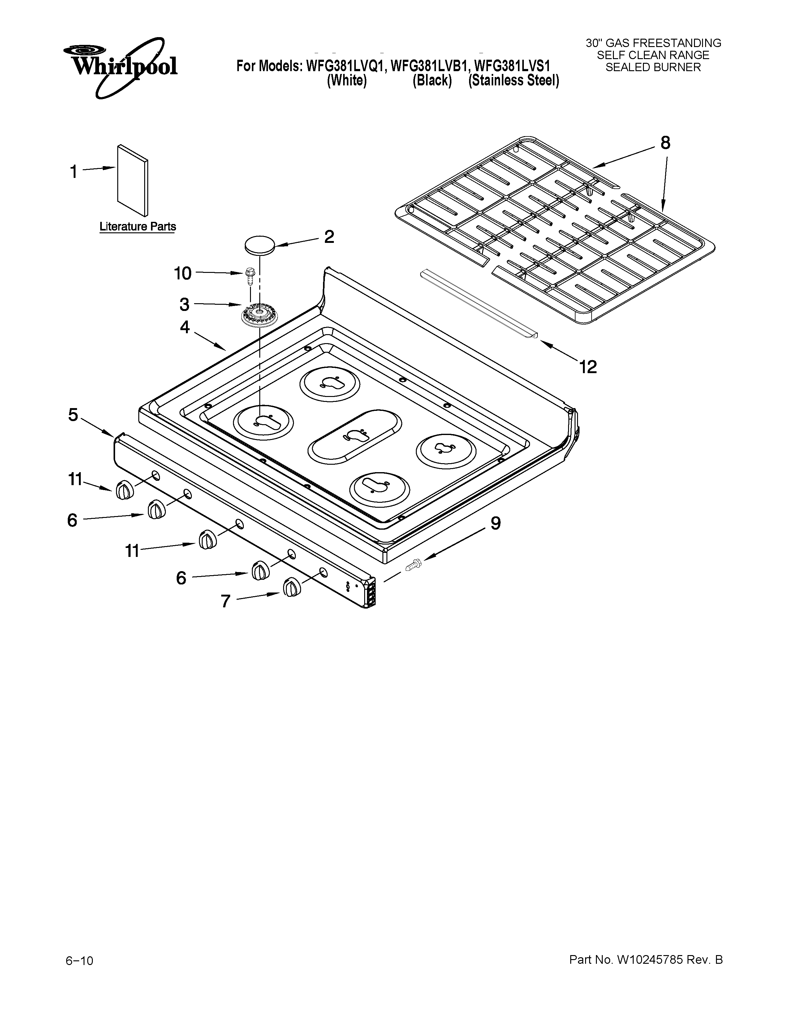 Whirlpool WFG381LVB1 cooktop parts diagram