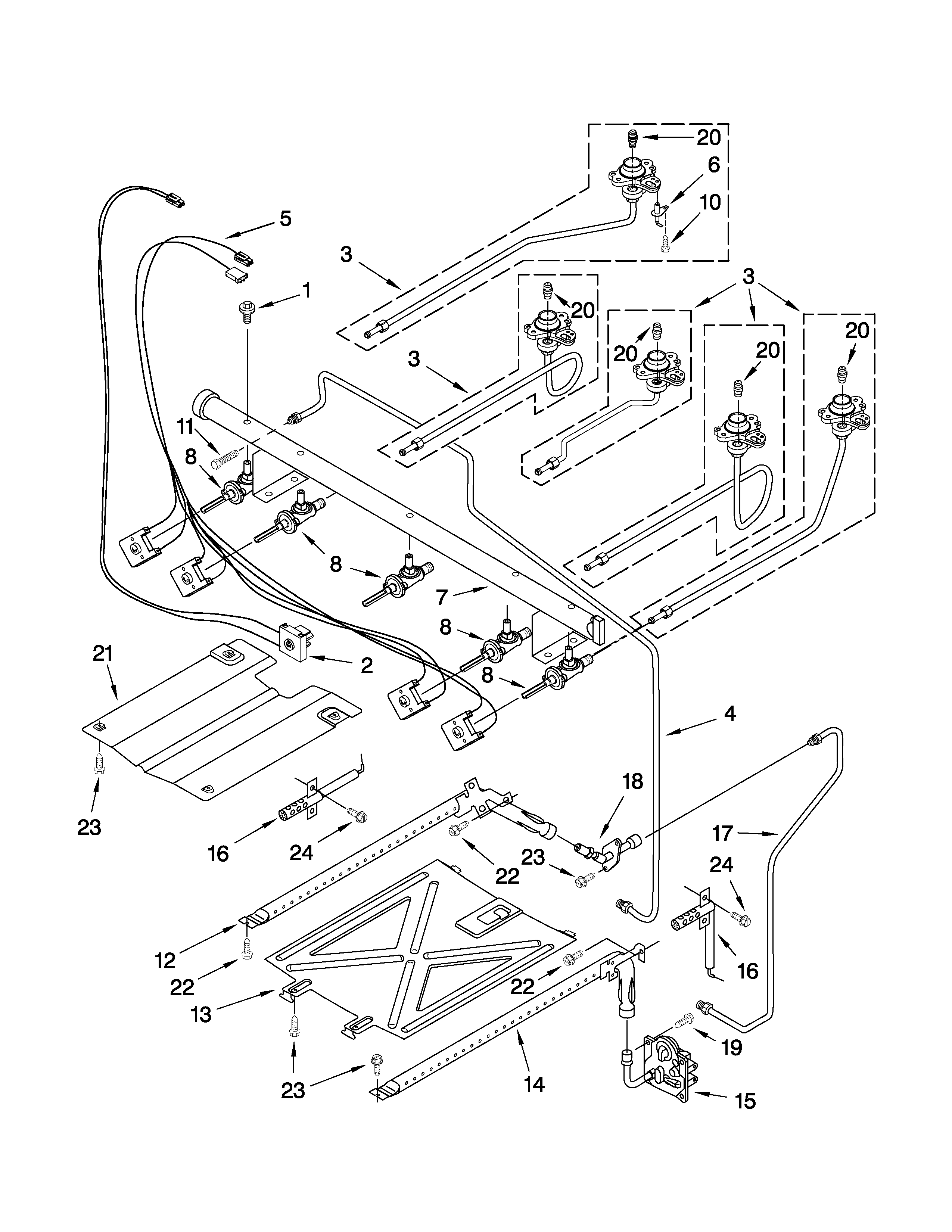 Whirlpool WFG381LVB1 manifold parts diagram