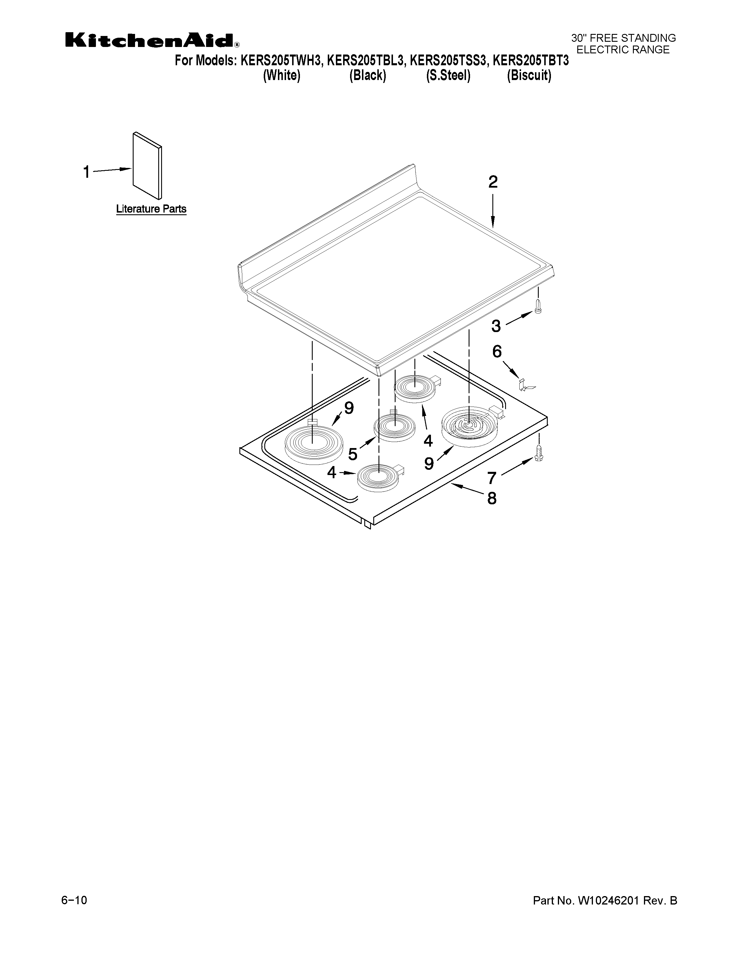 KitchenAid KERS205TBL3 cooktop parts diagram
