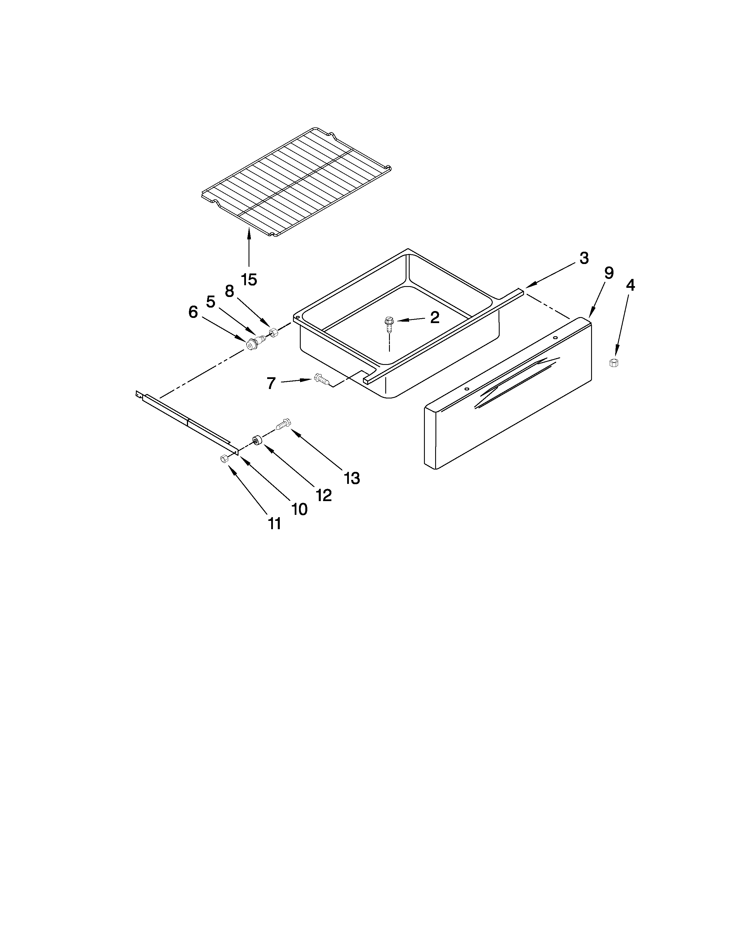 KitchenAid KERS205TBL3 drawer and rack parts diagram