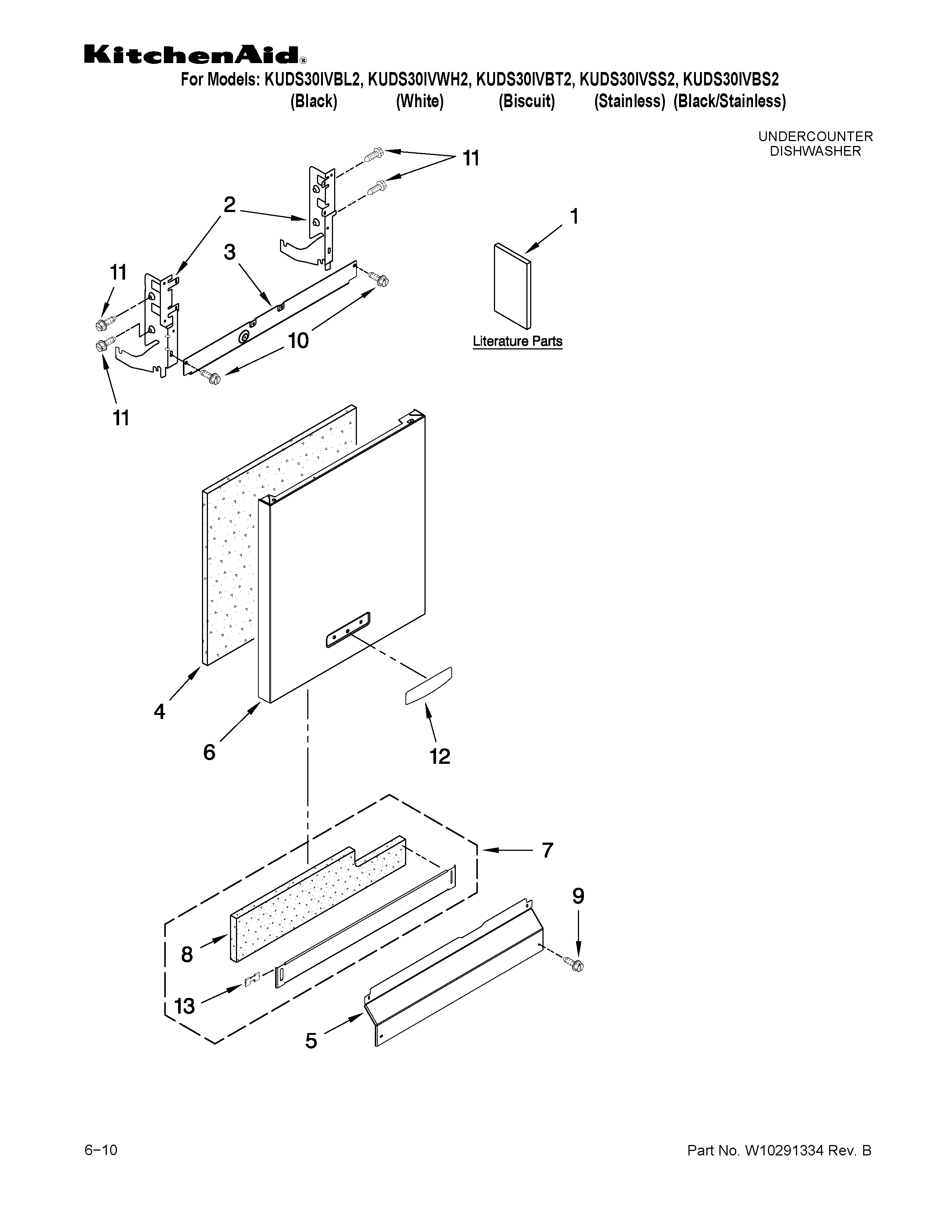 KitchenAid KUDS30IVBL2 door and panel parts diagram