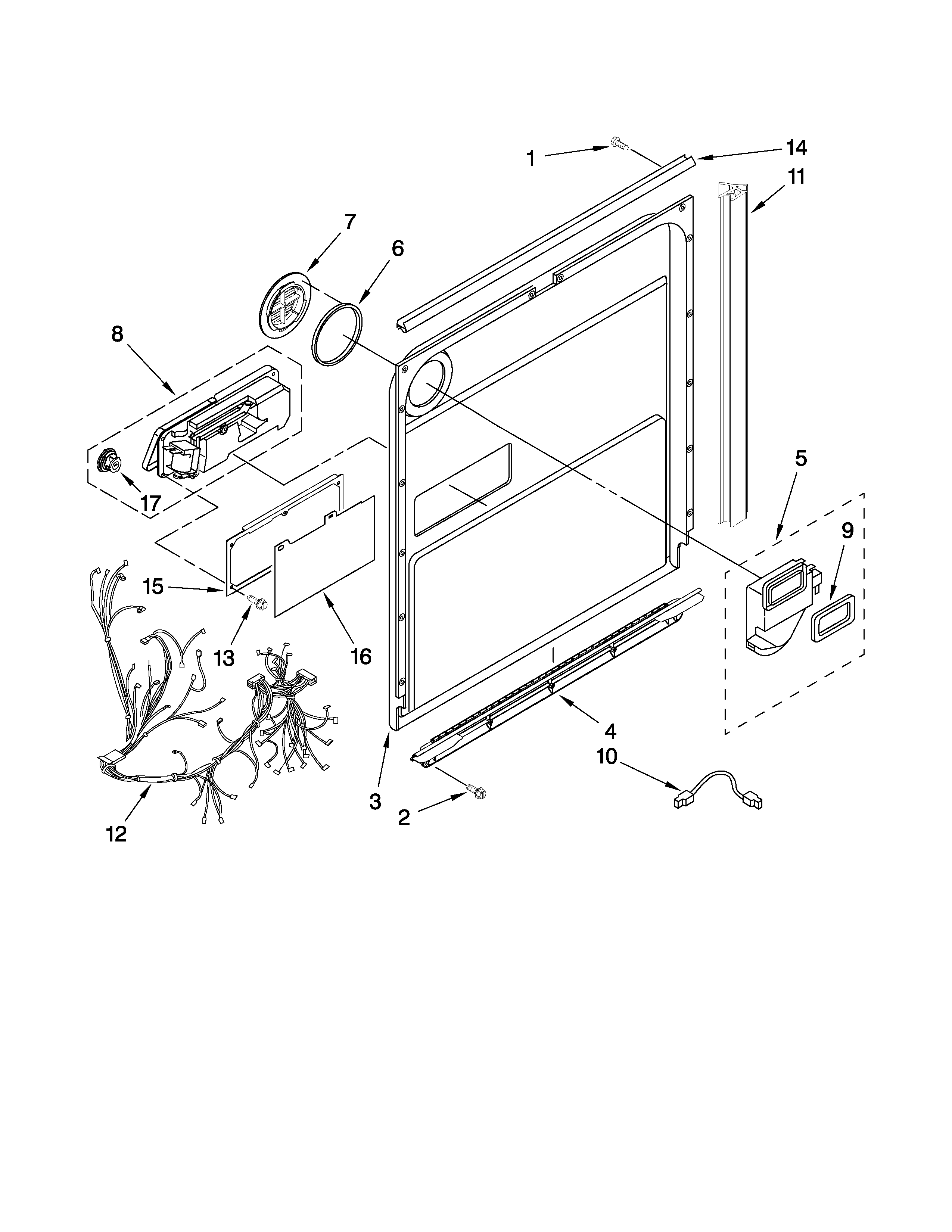 KitchenAid KUDS30IVBL2 door and latch parts diagram