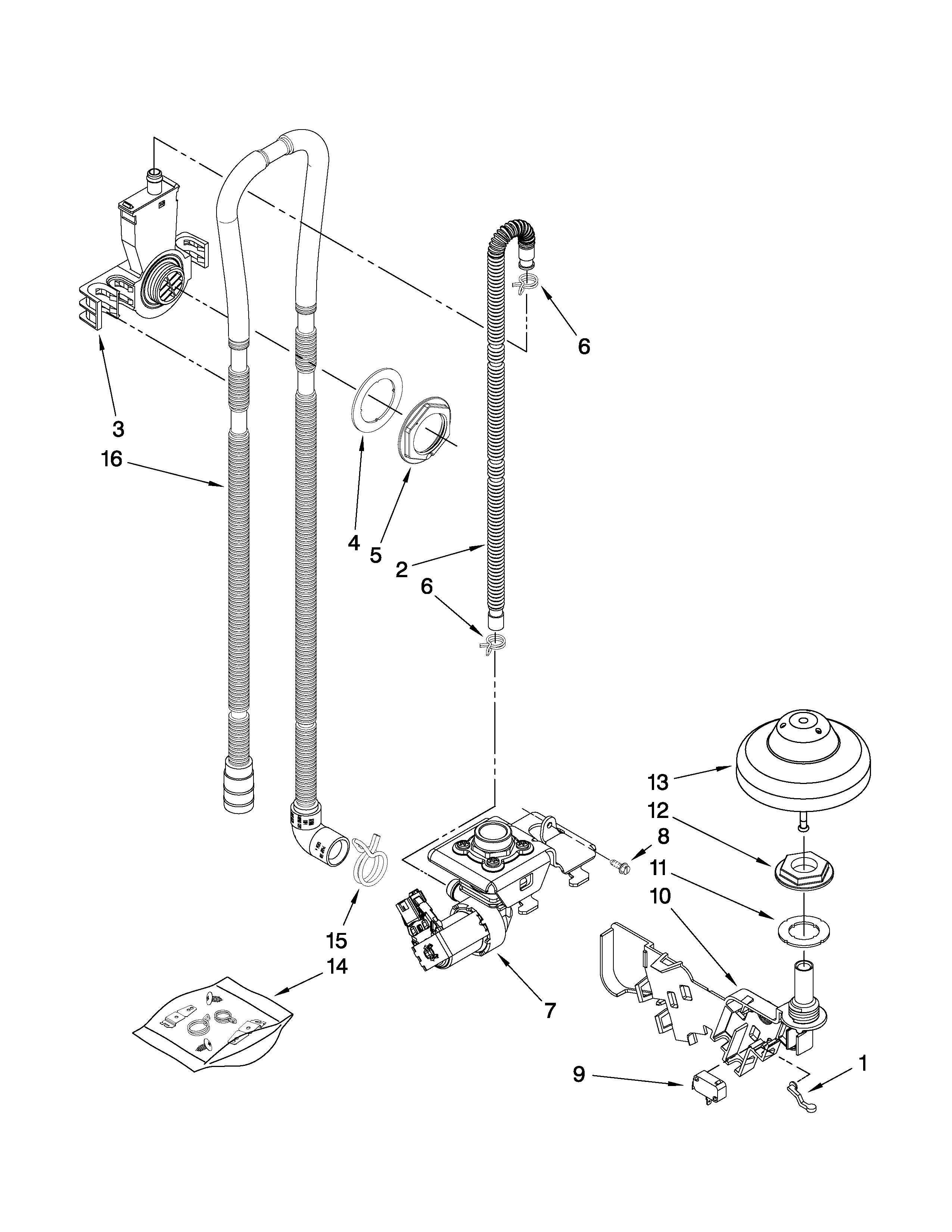 KitchenAid KUDS30IVBL2 fill, drain and overfill parts diagram