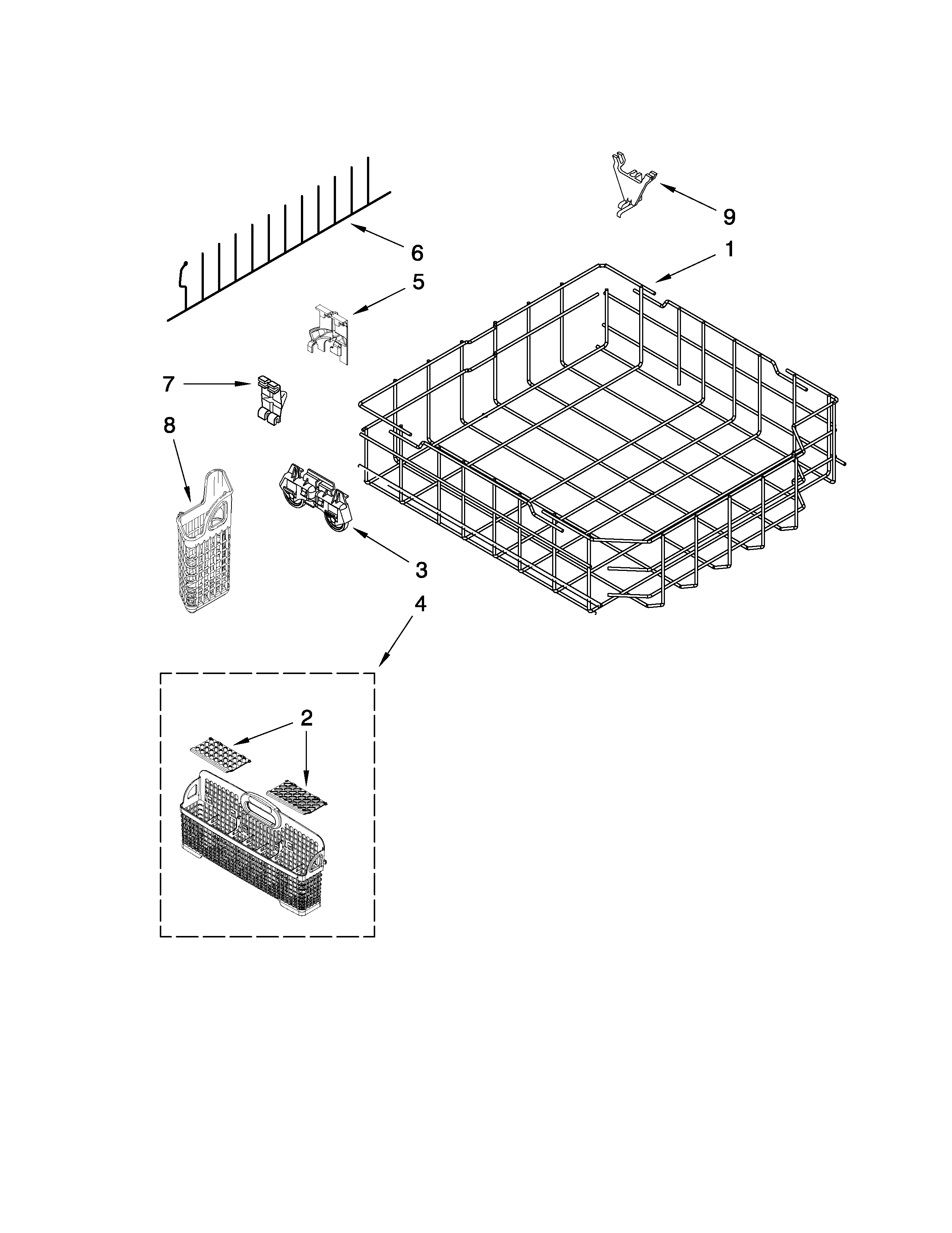 KitchenAid KUDS30IVBL2 lower rack parts diagram