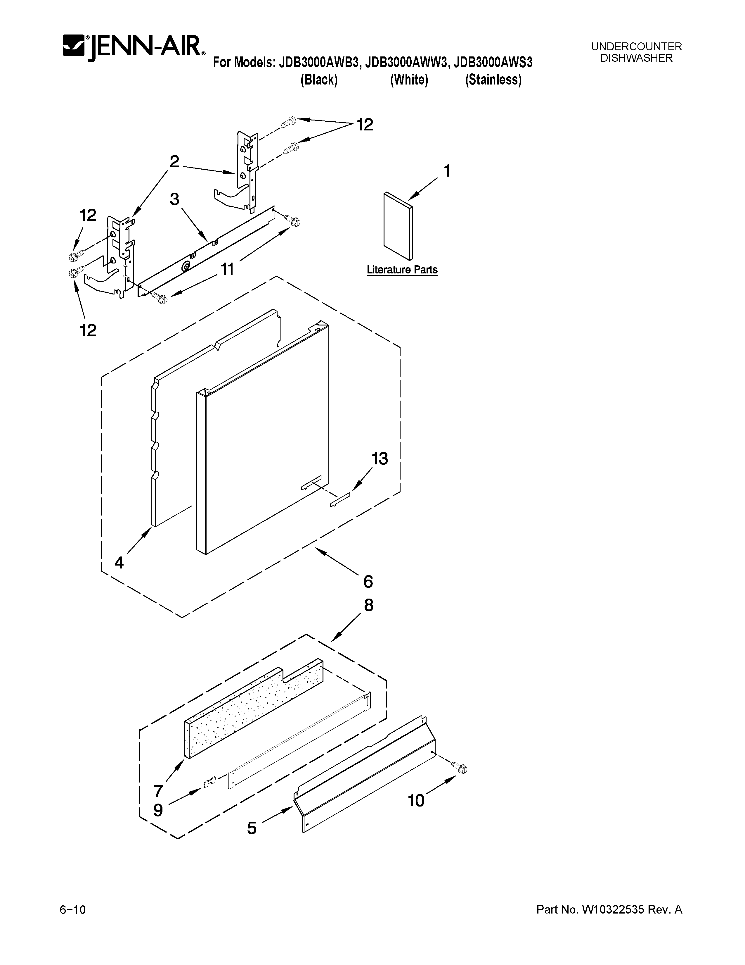 Jenn-Air JDB3000AWB3 door and panel parts diagram