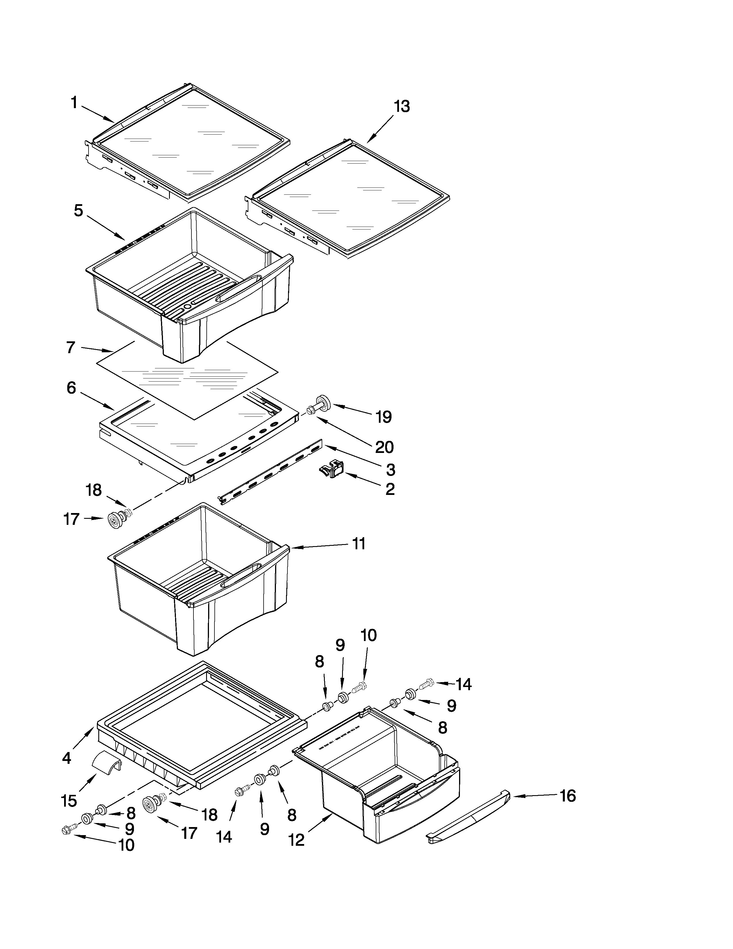 Maytag MCD2358WEW01 refrigerator shelf parts diagram