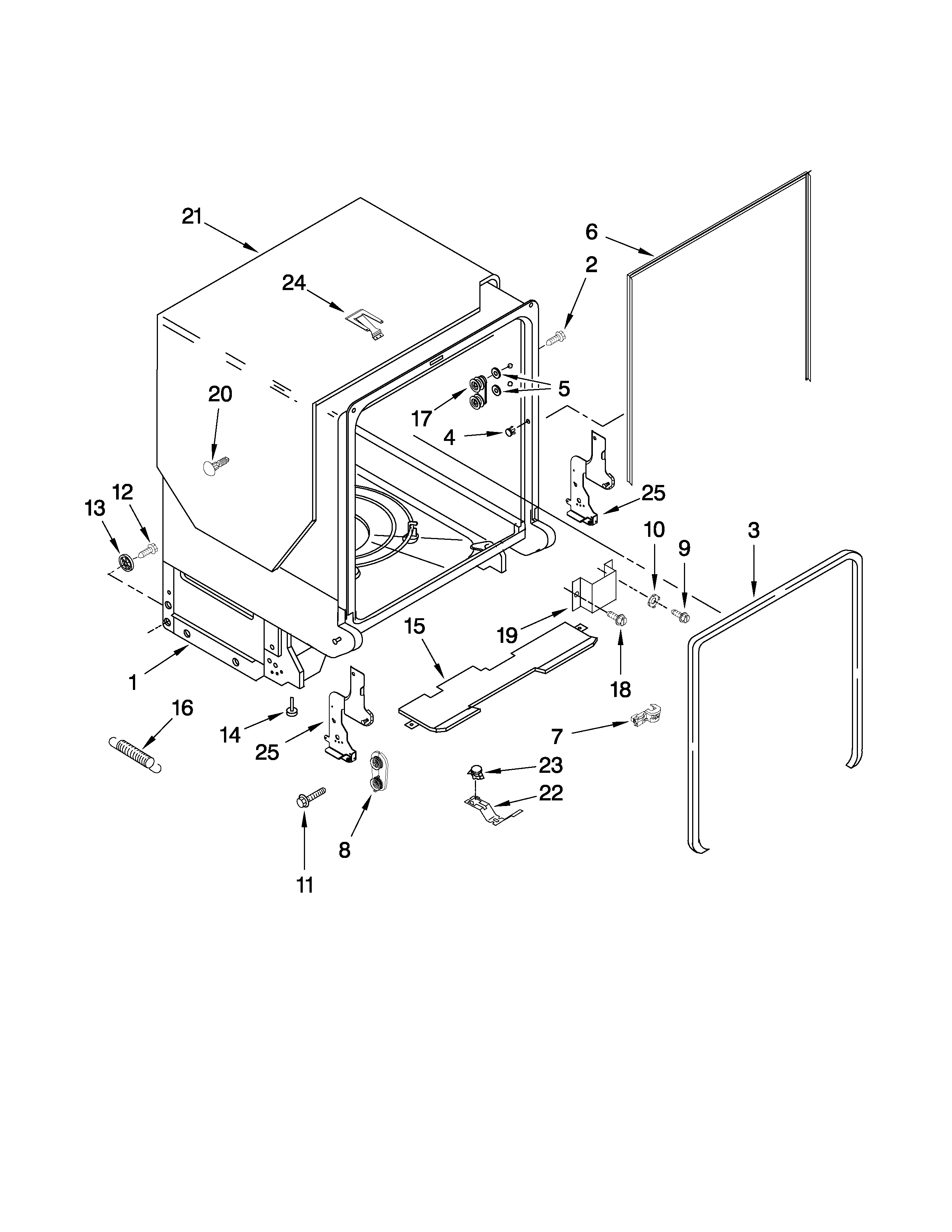 Jenn-Air JDB3200AWW3 tub and frame parts diagram