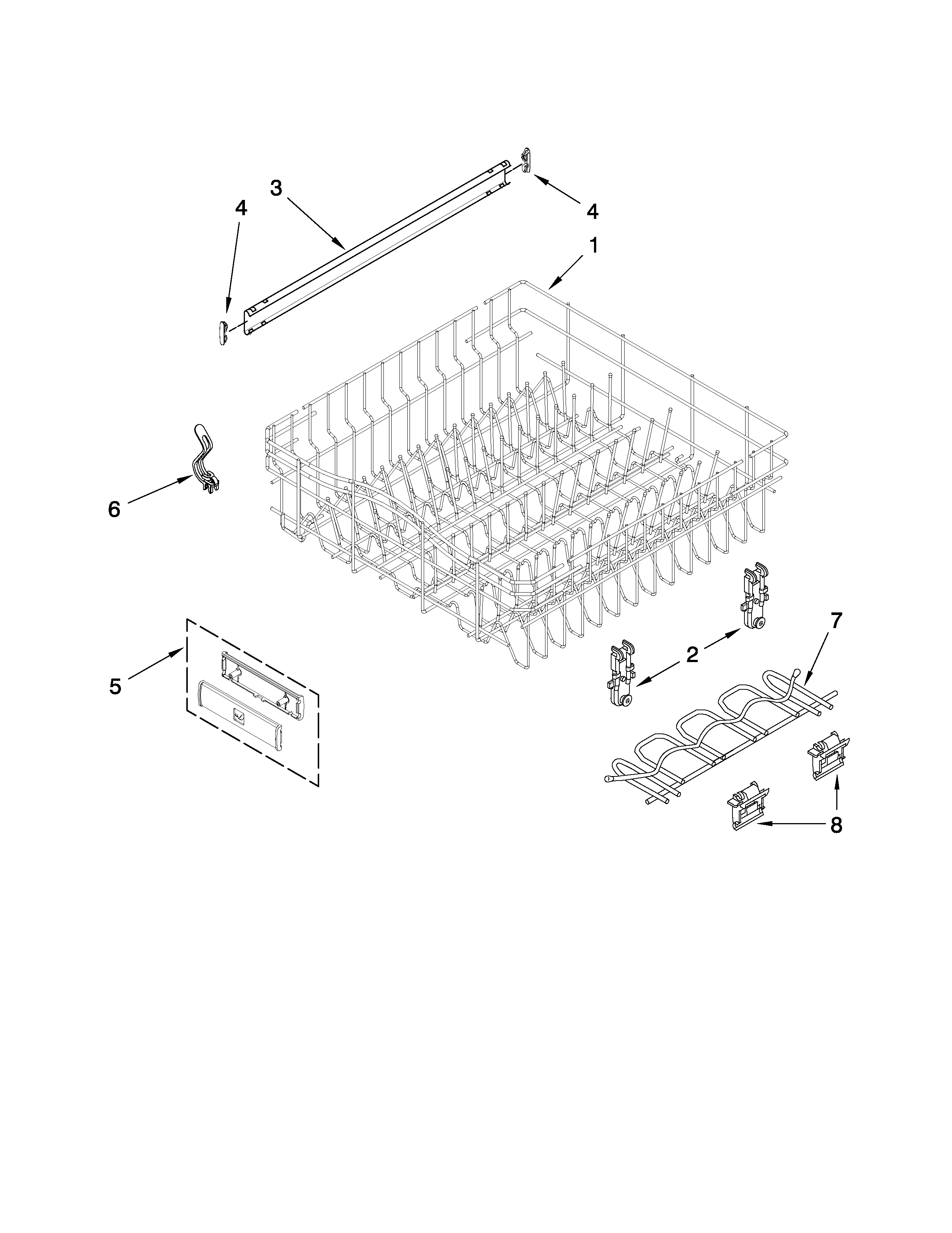 Jenn-Air JDB3200AWW3 upper rack and track parts diagram