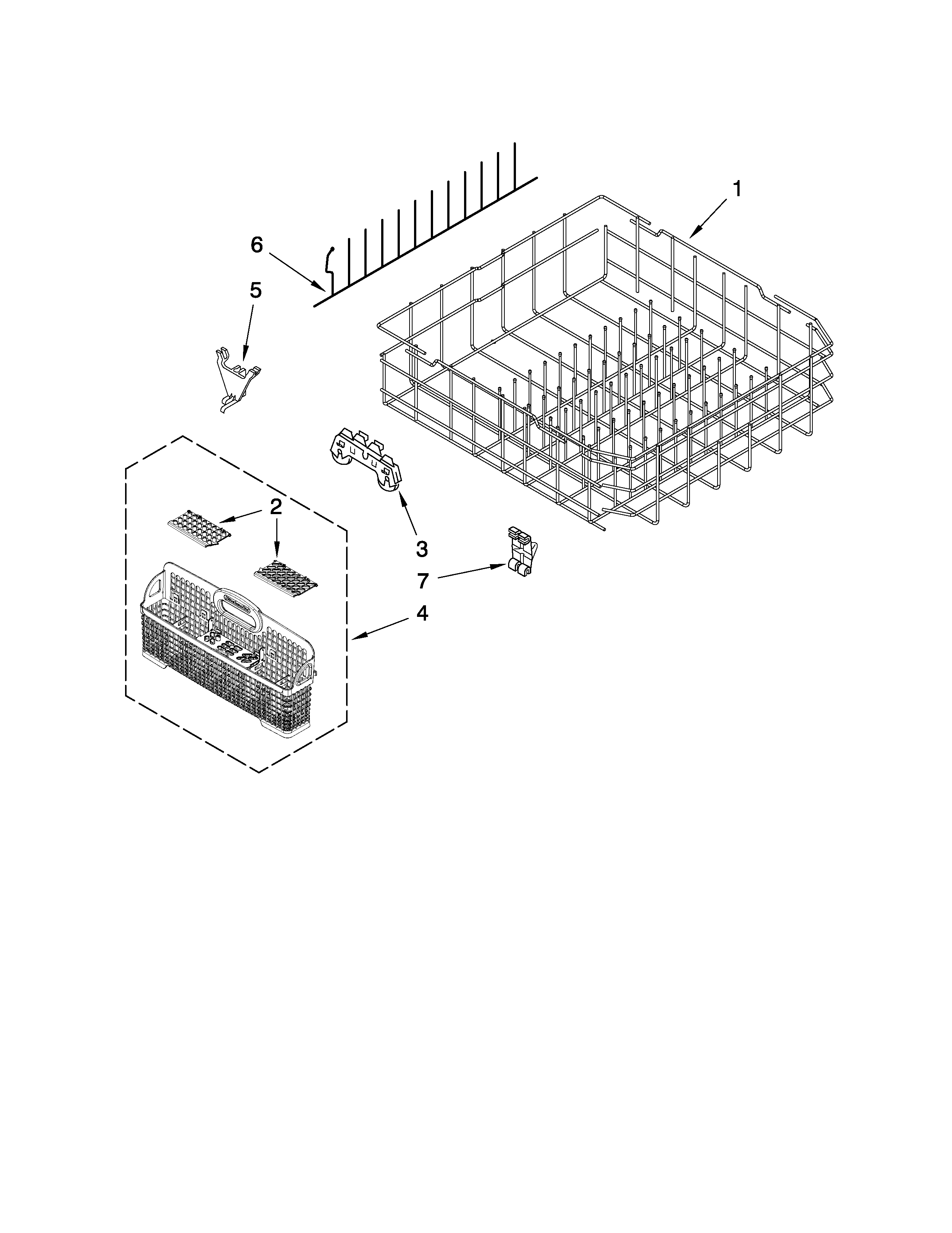 Jenn-Air JDB3200AWW3 lower rack parts diagram