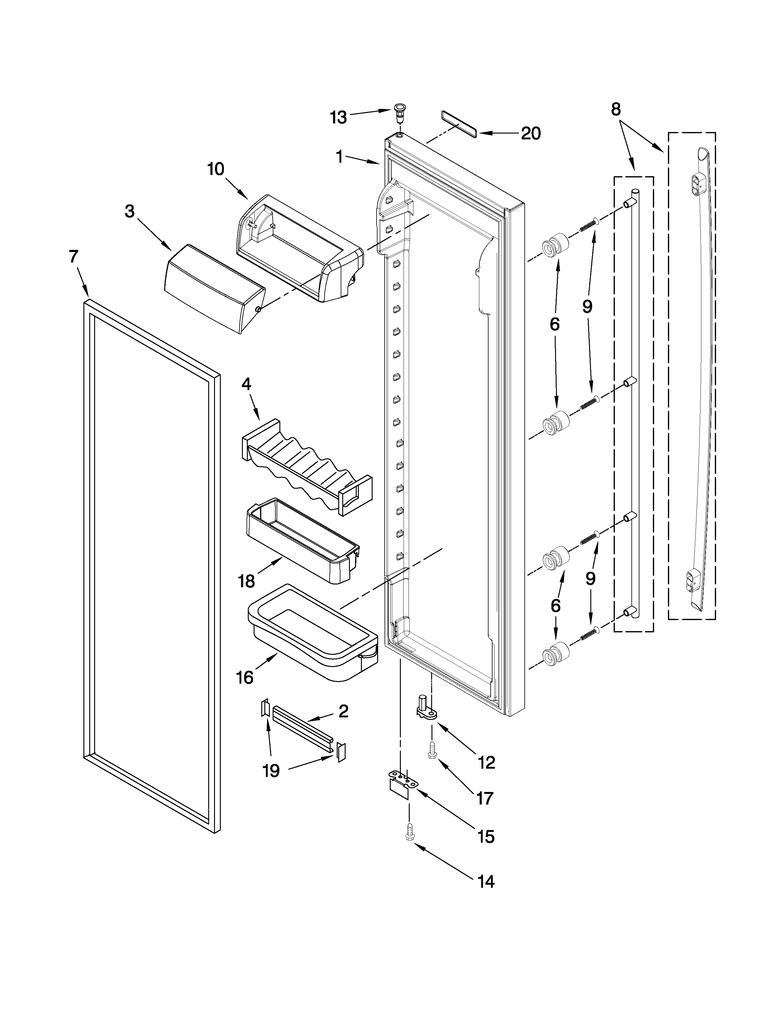 Jenn-Air JCB2585WES01 refrigerator door parts diagram