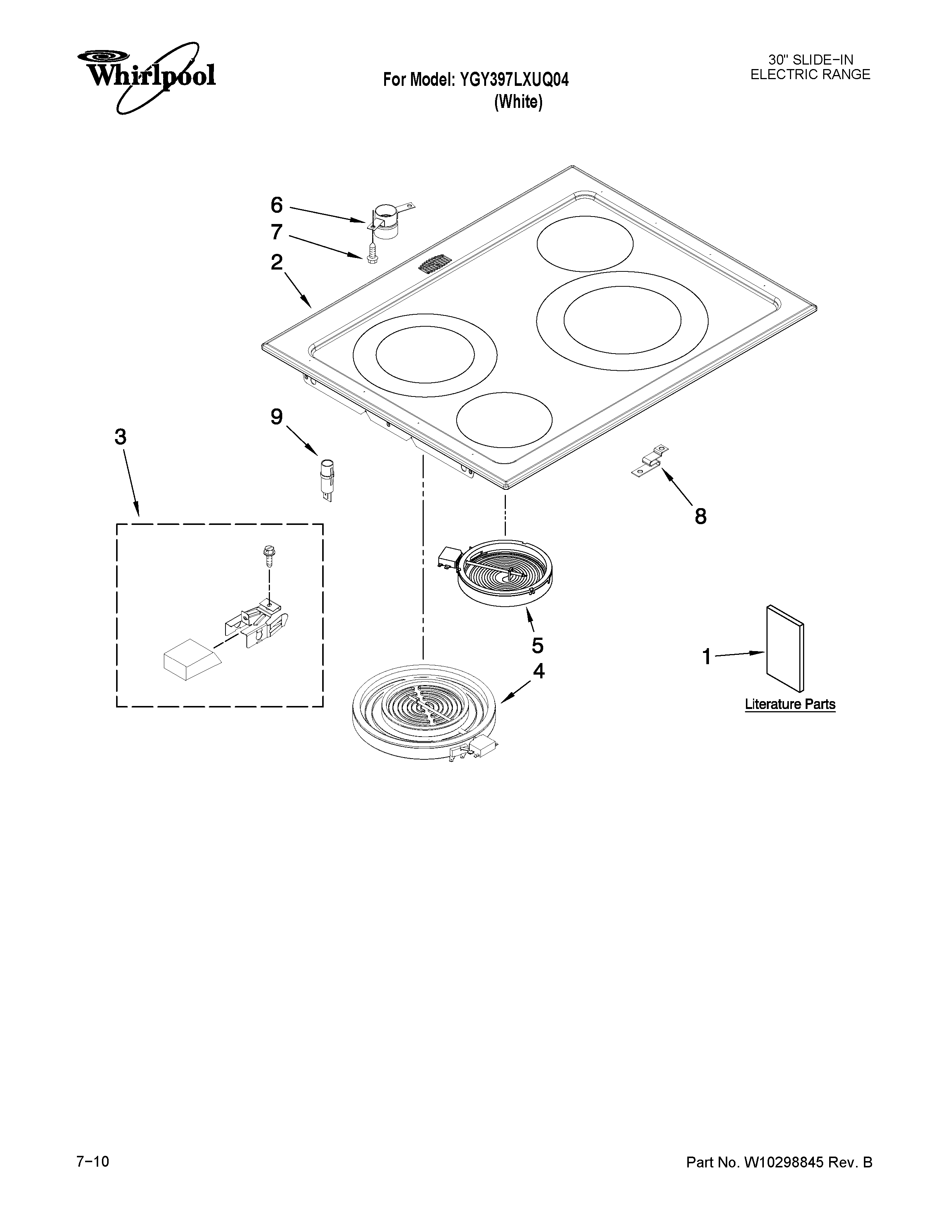 Whirlpool YGY397LXUQ04 cooktop parts diagram