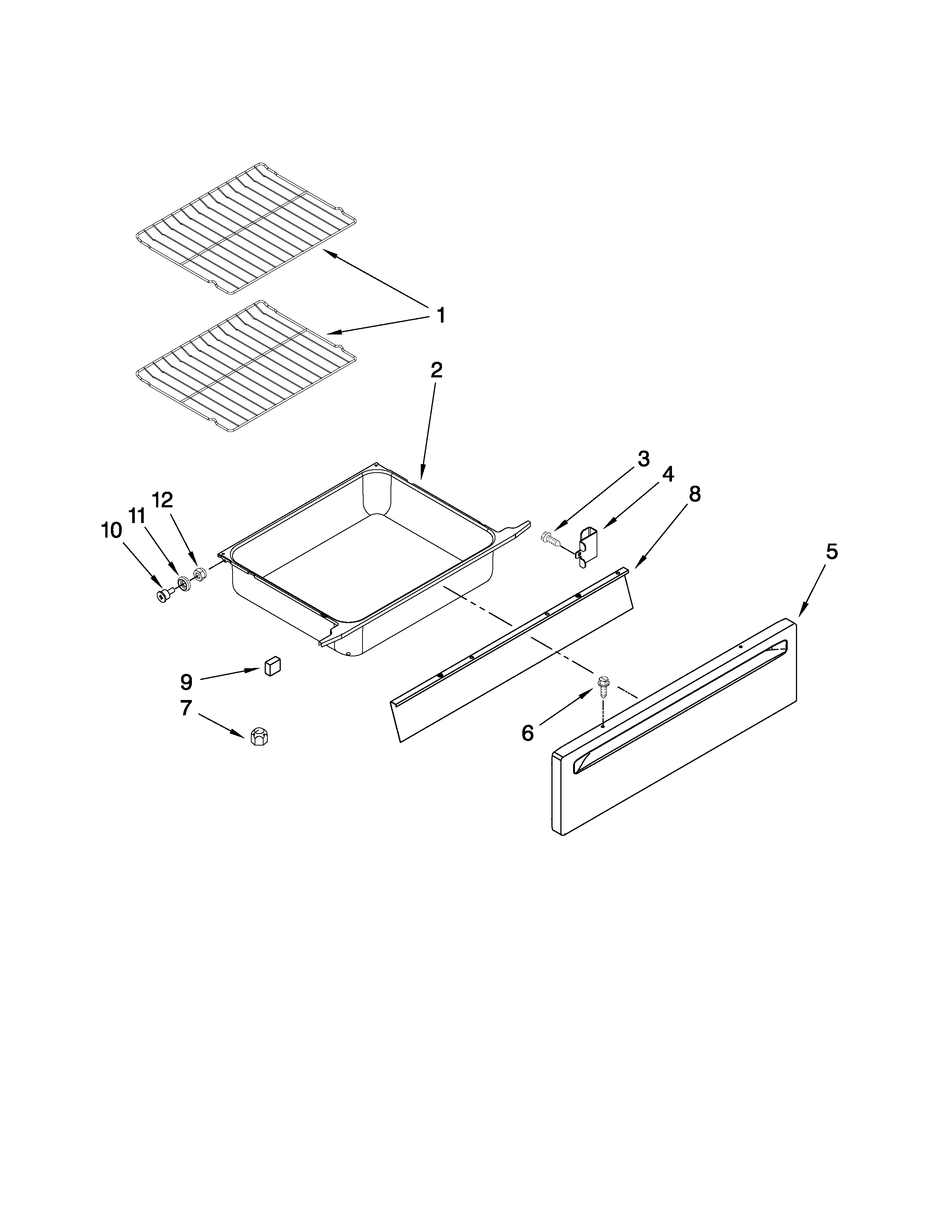 Whirlpool YGY397LXUQ04 drawer and rack parts diagram