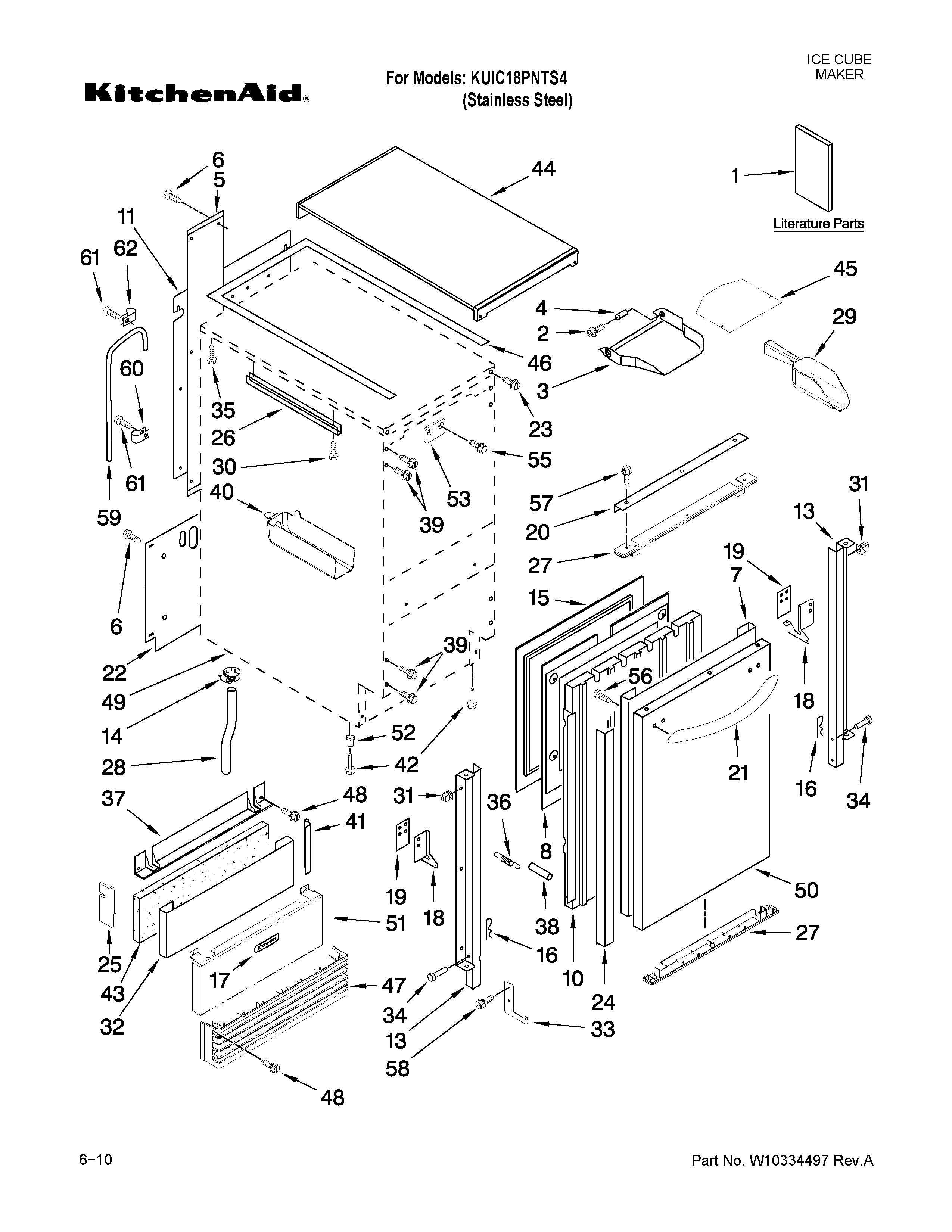 KitchenAid KUIC18PNTS4 cabinet liner and door parts diagram