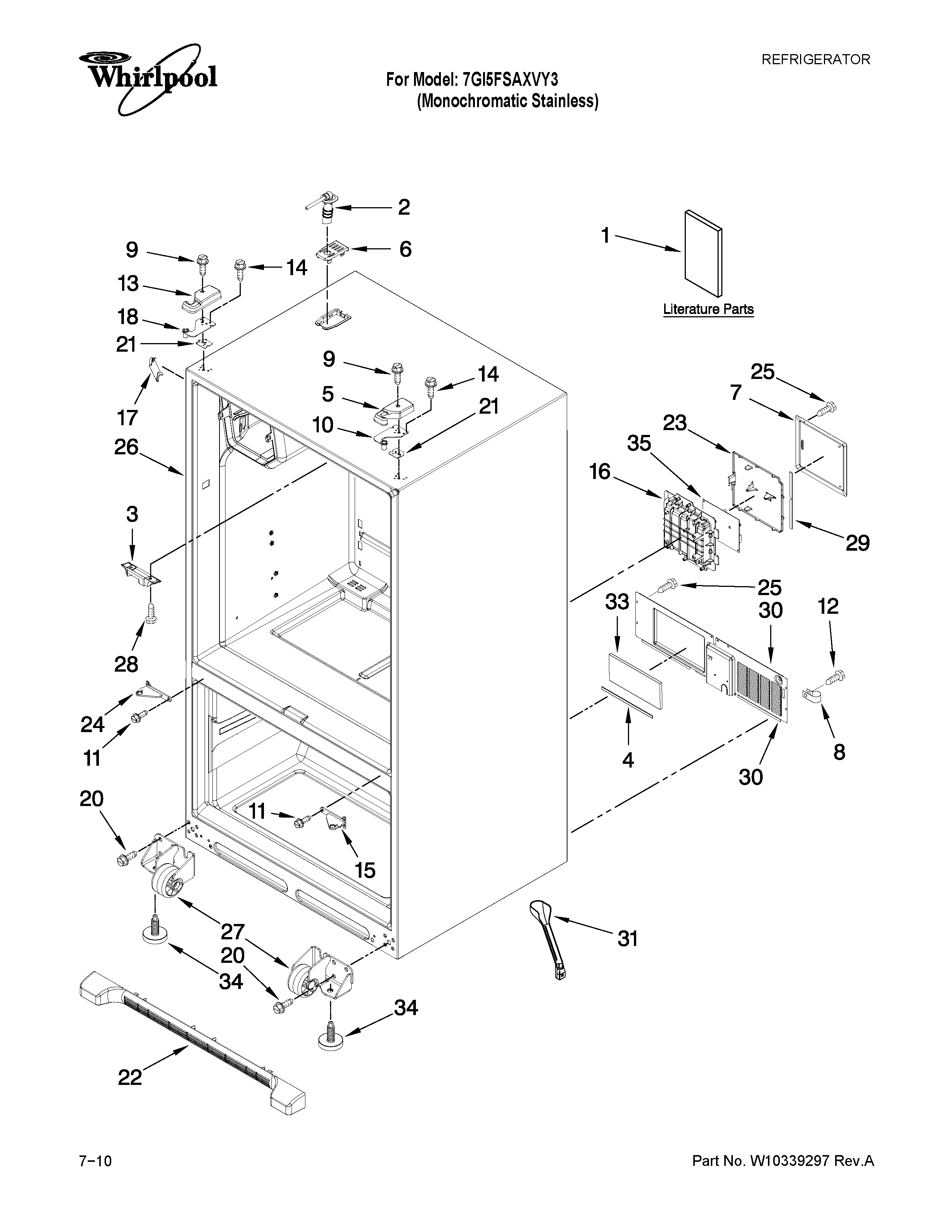 Whirlpool 7GI5FSAXVY3 cabinet parts diagram