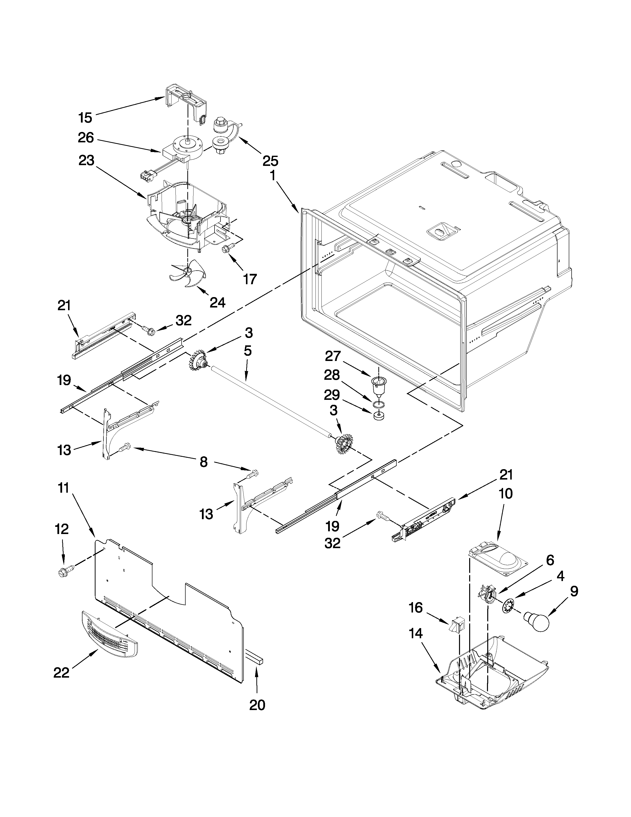 Whirlpool 7GI5FSAXVY3 freezer liner parts diagram