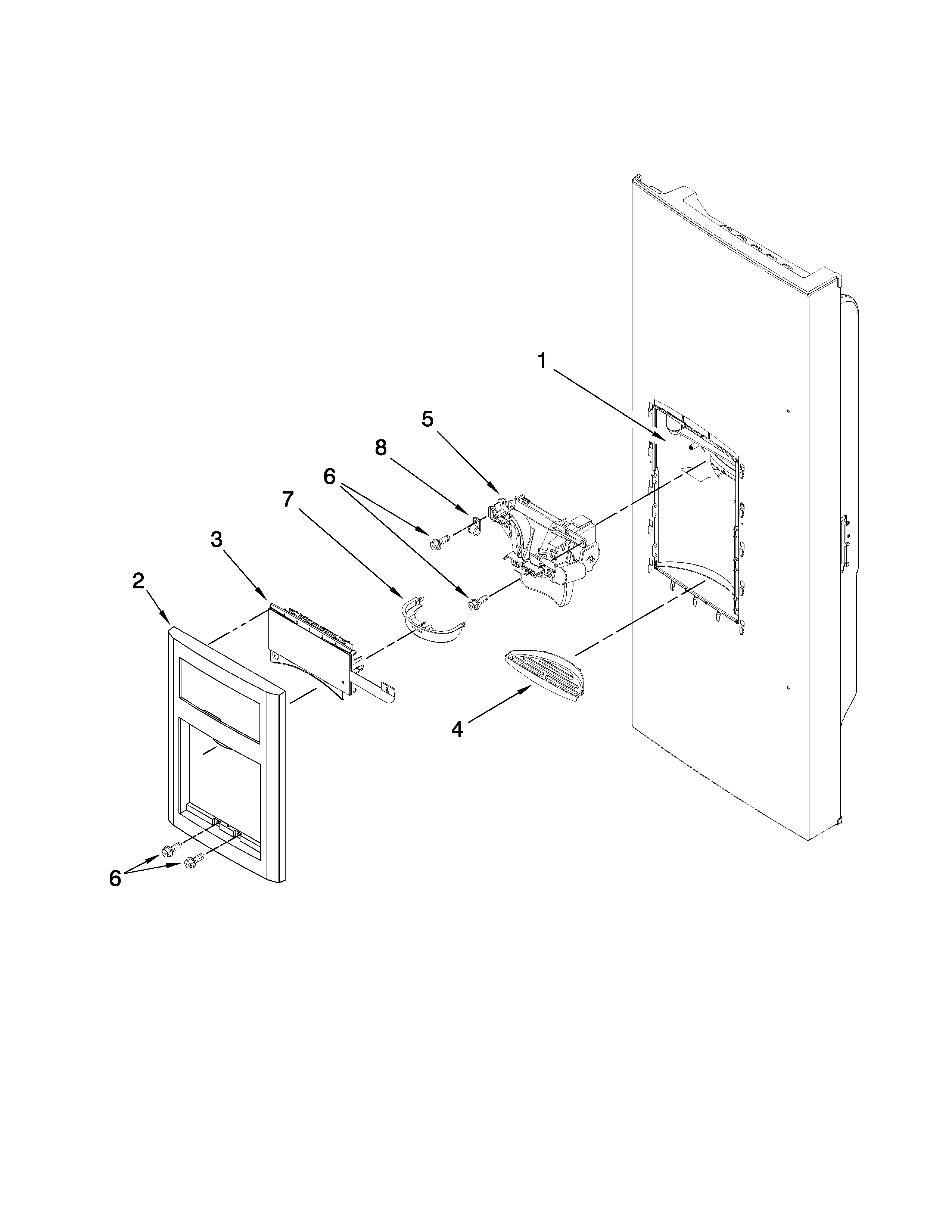 Jenn-Air JFI2089WES1 dispenser front parts diagram