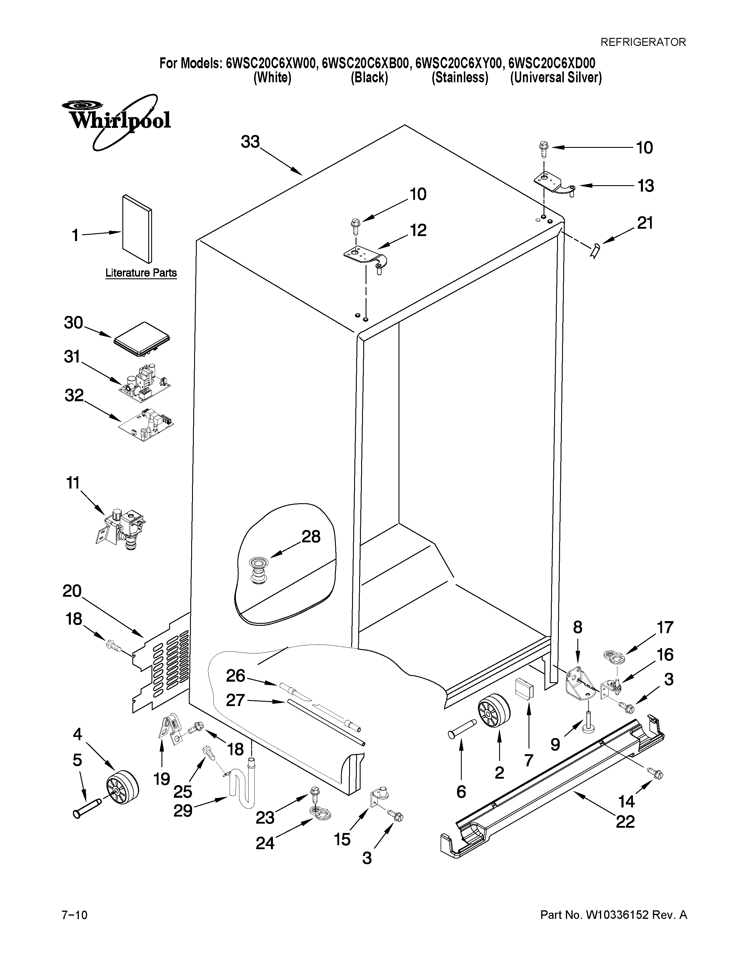 Whirlpool 6WSC20C6XW00 cabinet parts diagram