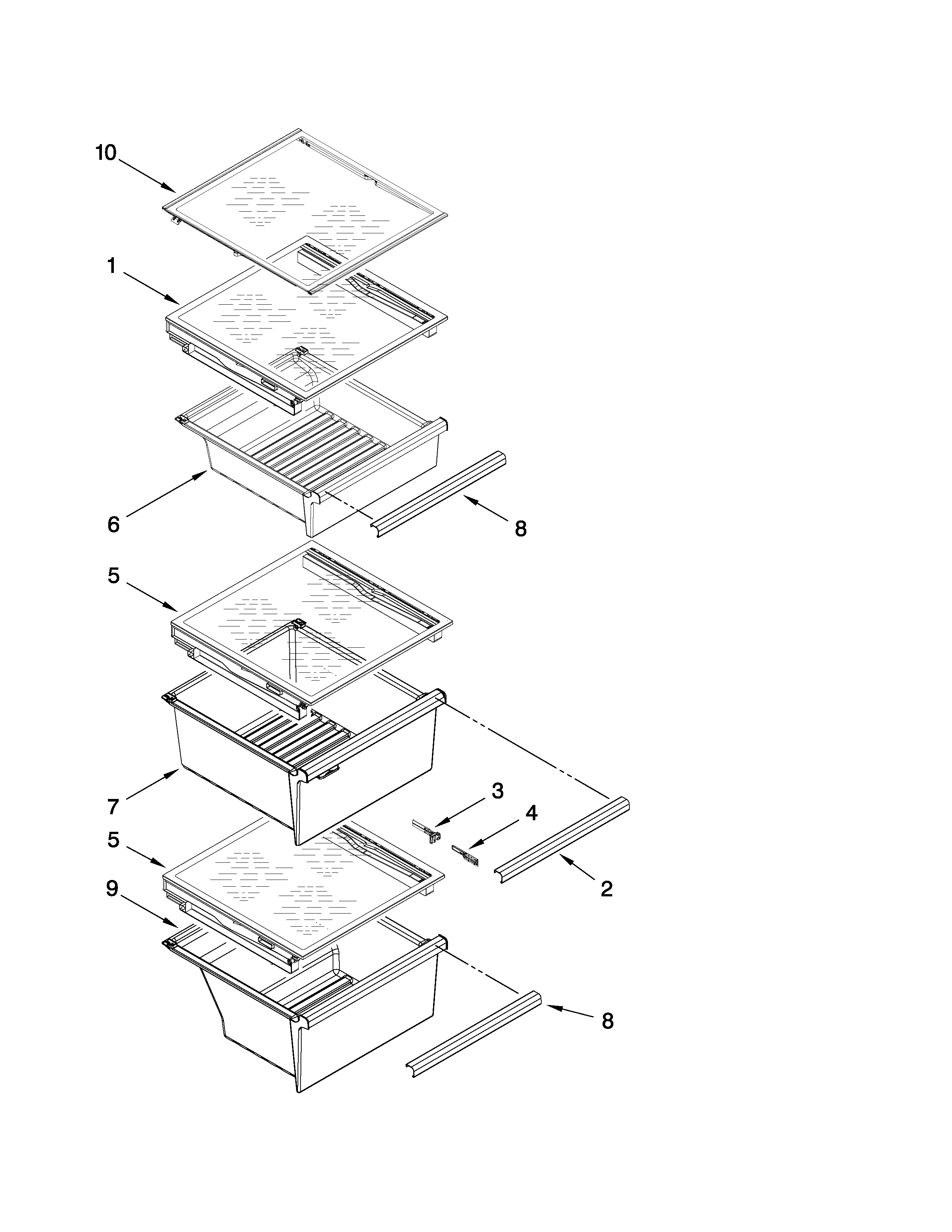 Whirlpool 6WSC20C6XW00 refrigerator shelf parts diagram