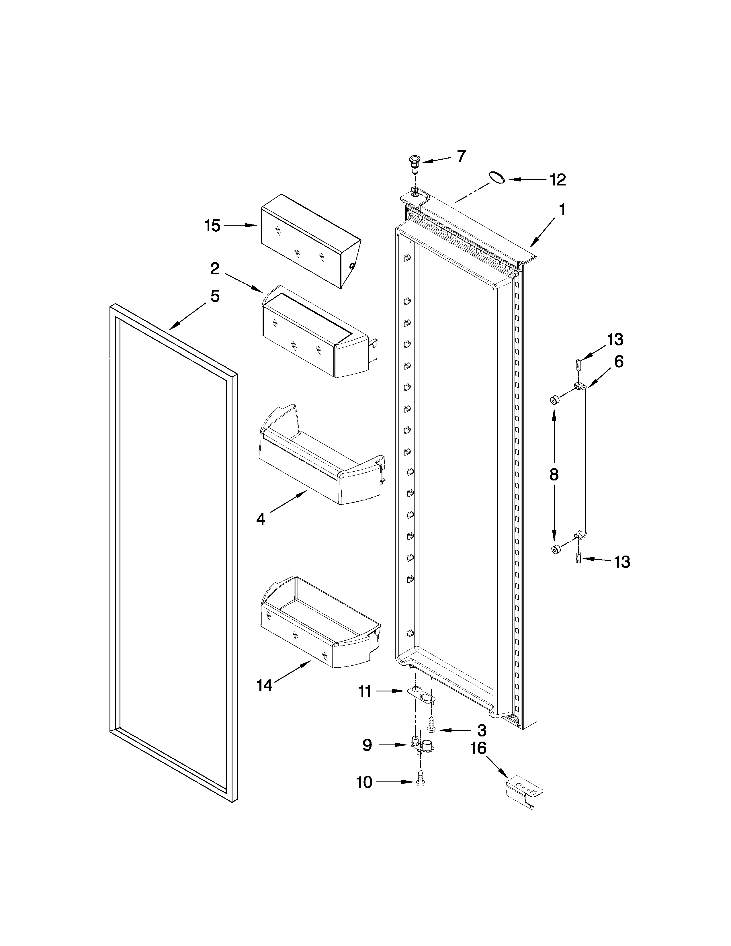 Whirlpool 6WSC20C6XW00 refrigerator door parts diagram