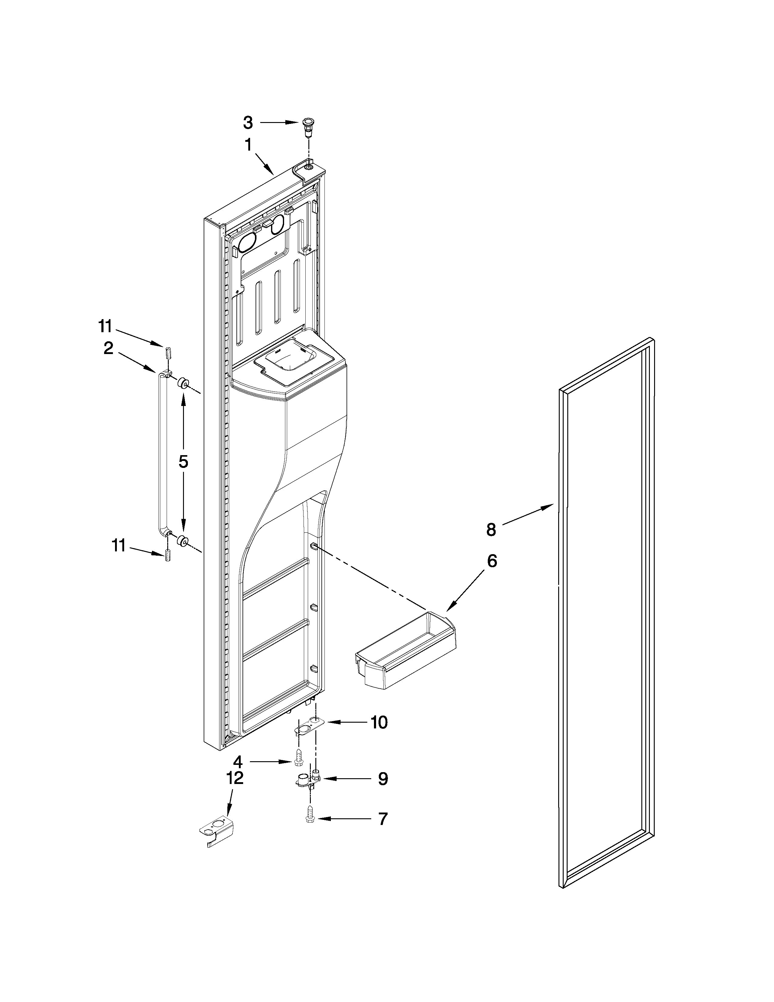 Whirlpool 6WSC20C6XW00 freezer door parts diagram
