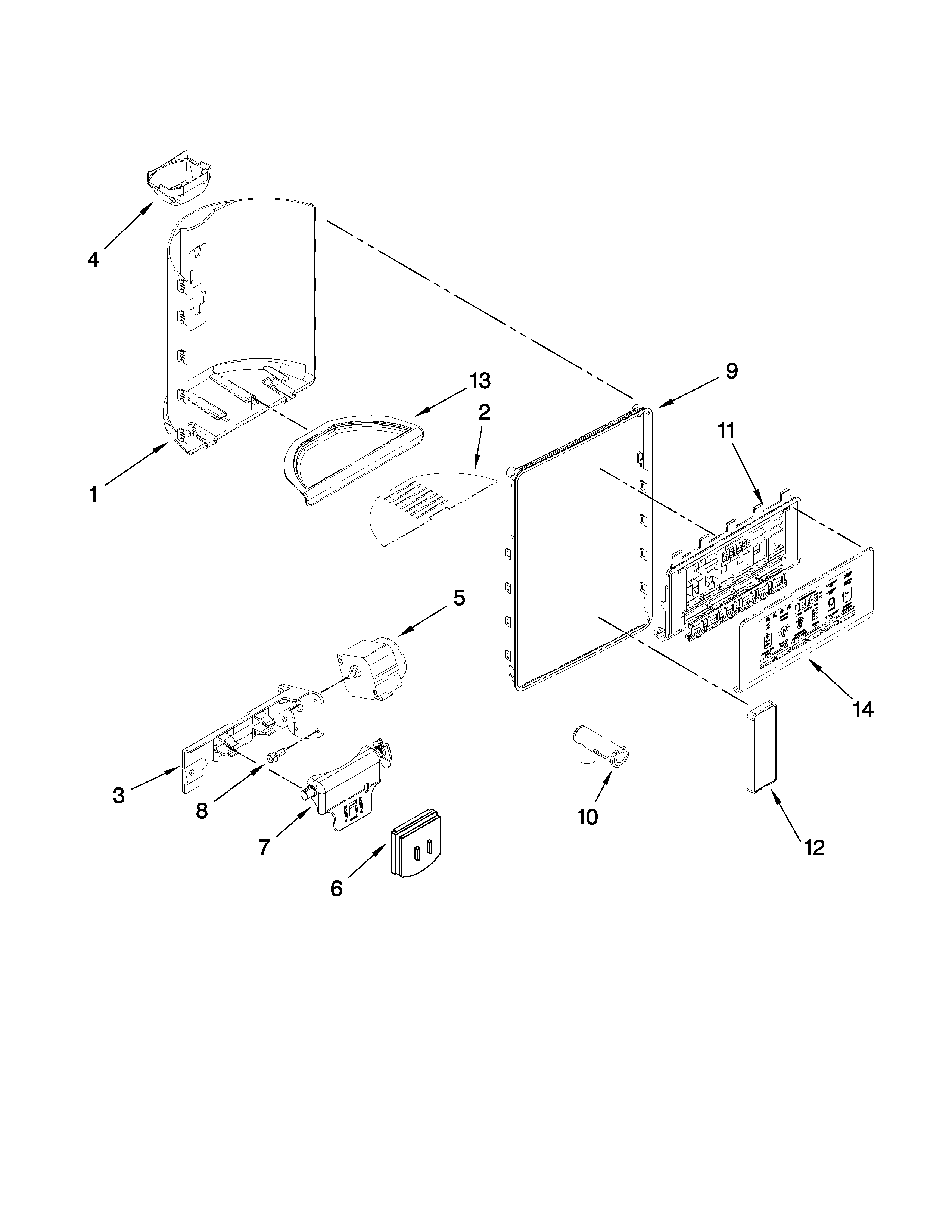 Whirlpool 6WSC20C6XW00 dispenser front parts diagram