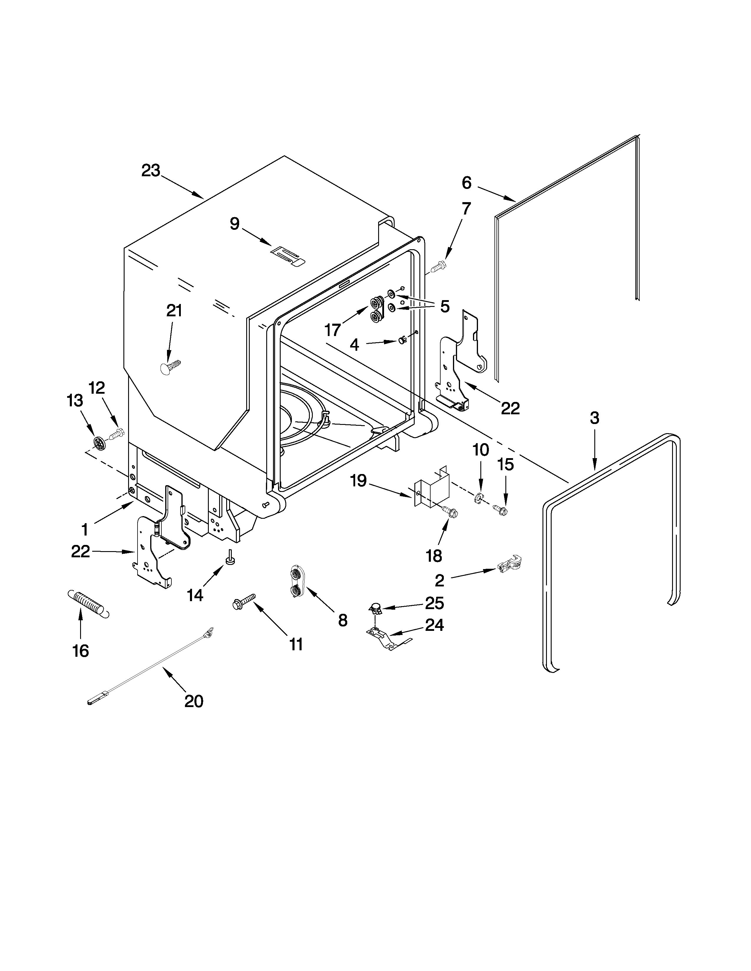 Maytag MDB7759AWB0 tub and frame parts diagram