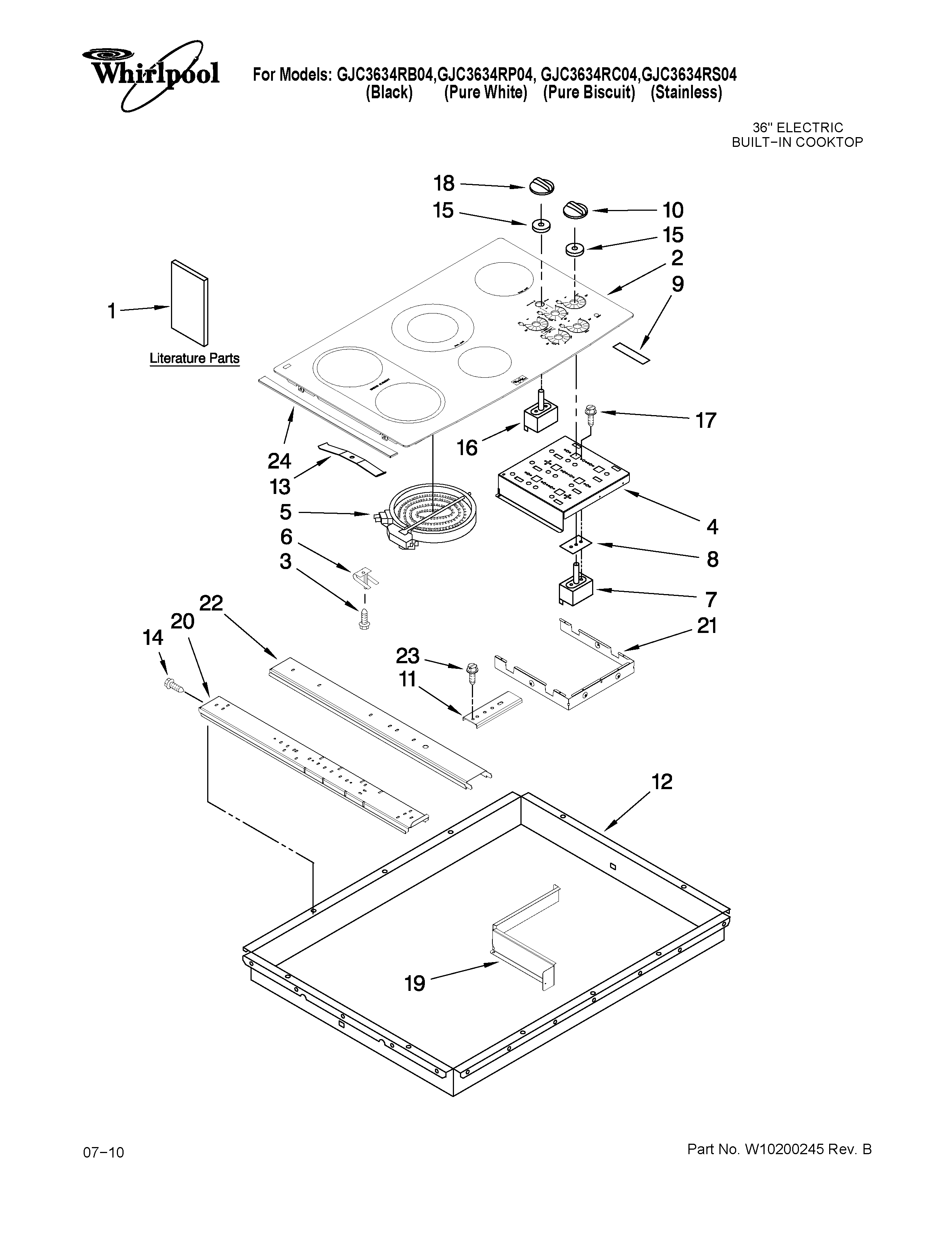 Whirlpool GJC3634RB04 cooktop parts diagram