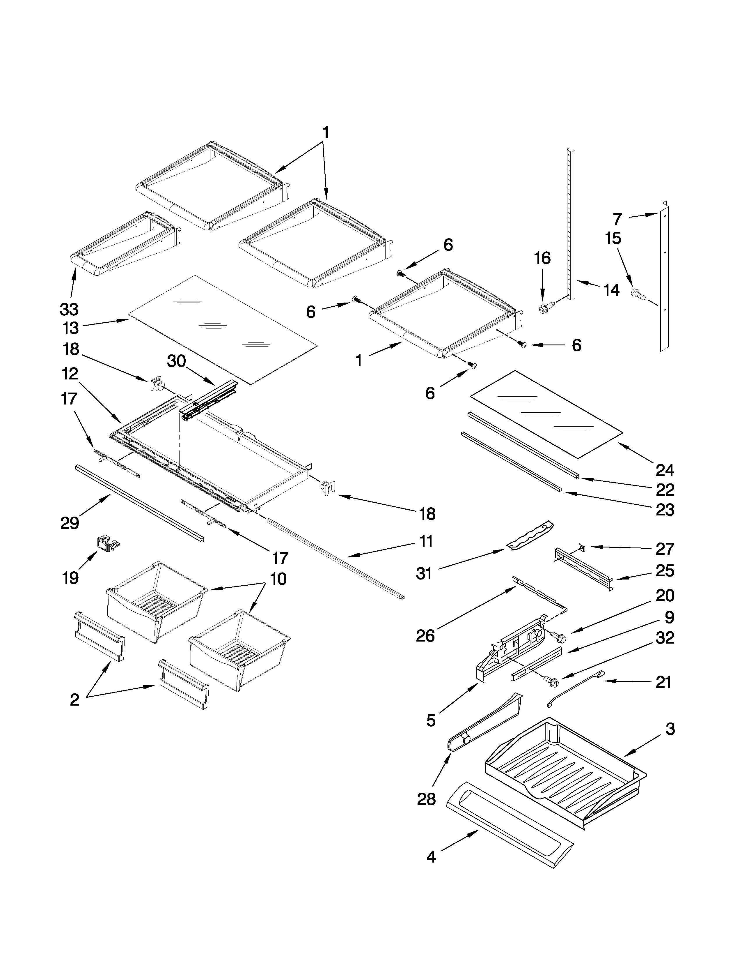 Whirlpool GI6FDRXXB00 shelf parts diagram