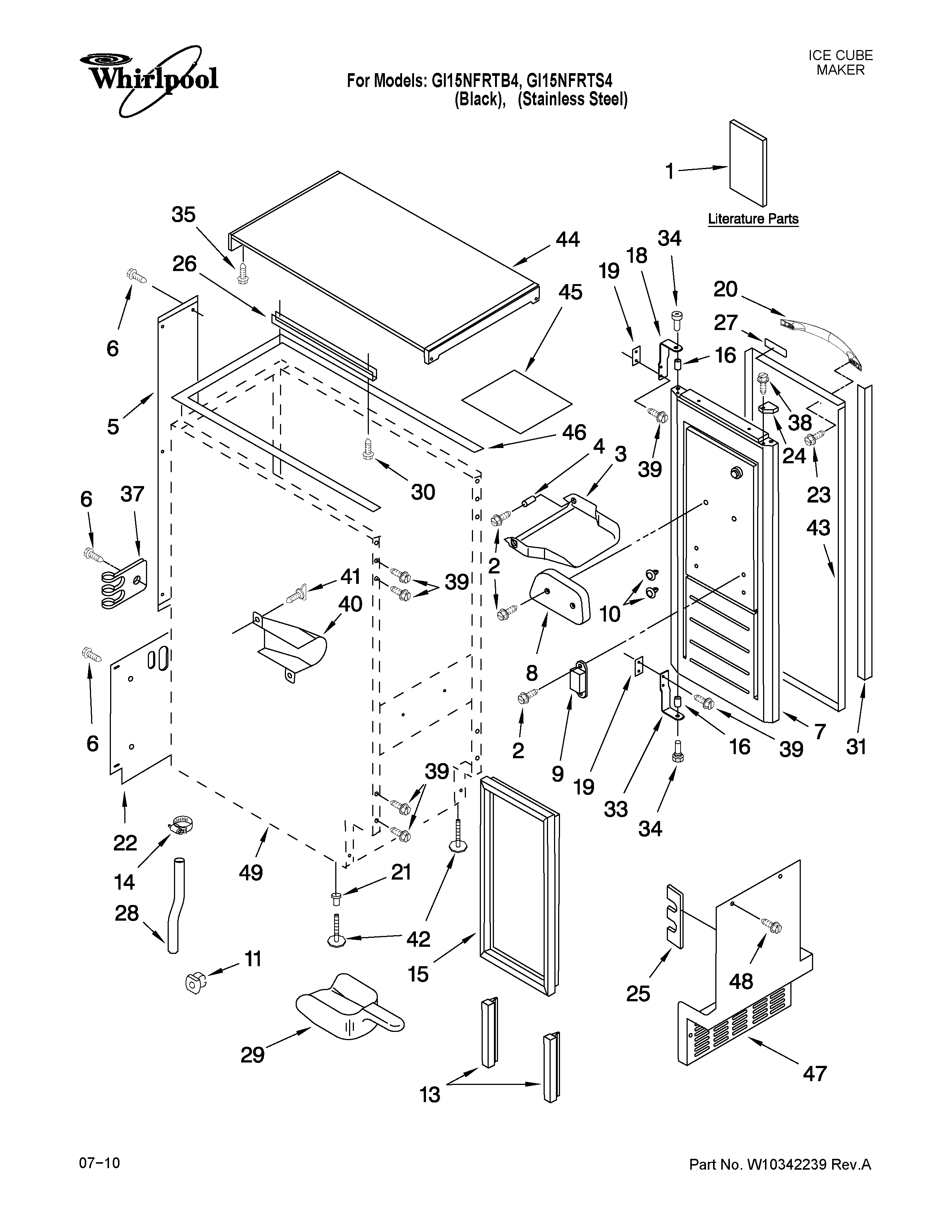 Whirlpool GI15NFRTB4 cabinet liner and door parts diagram