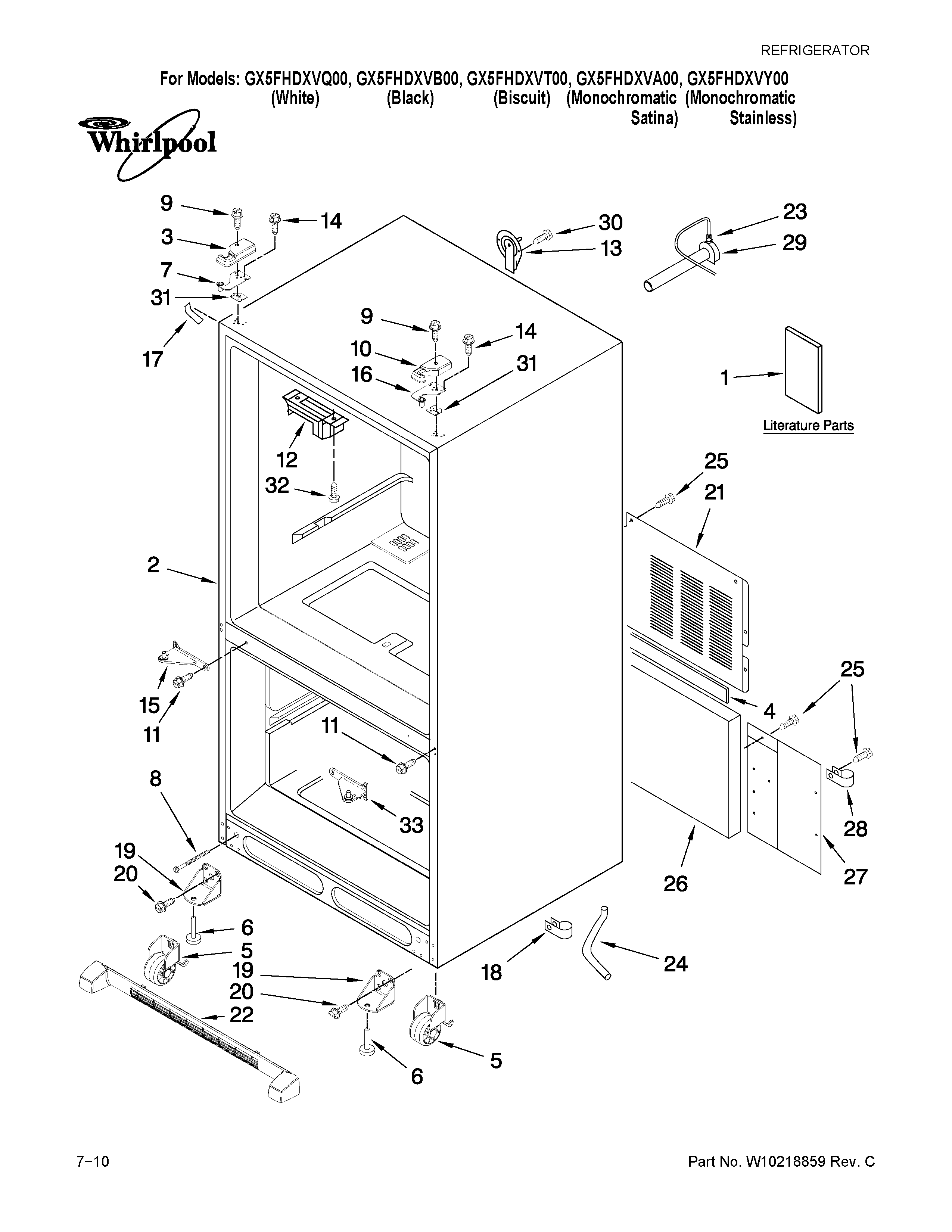 Whirlpool GX5FHDXVY00 cabinet parts diagram