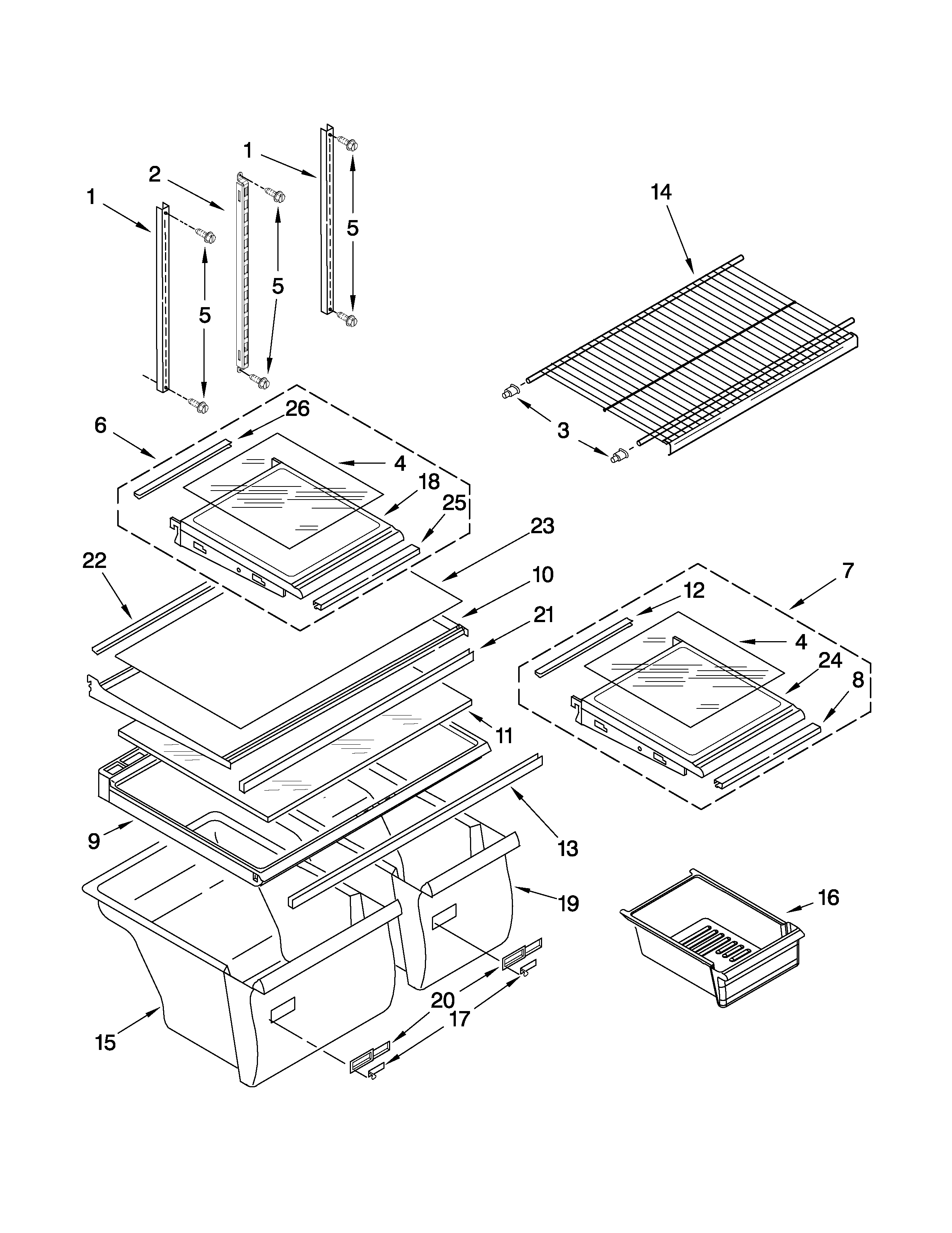 Whirlpool W9TXNMFWT00 shelf parts diagram