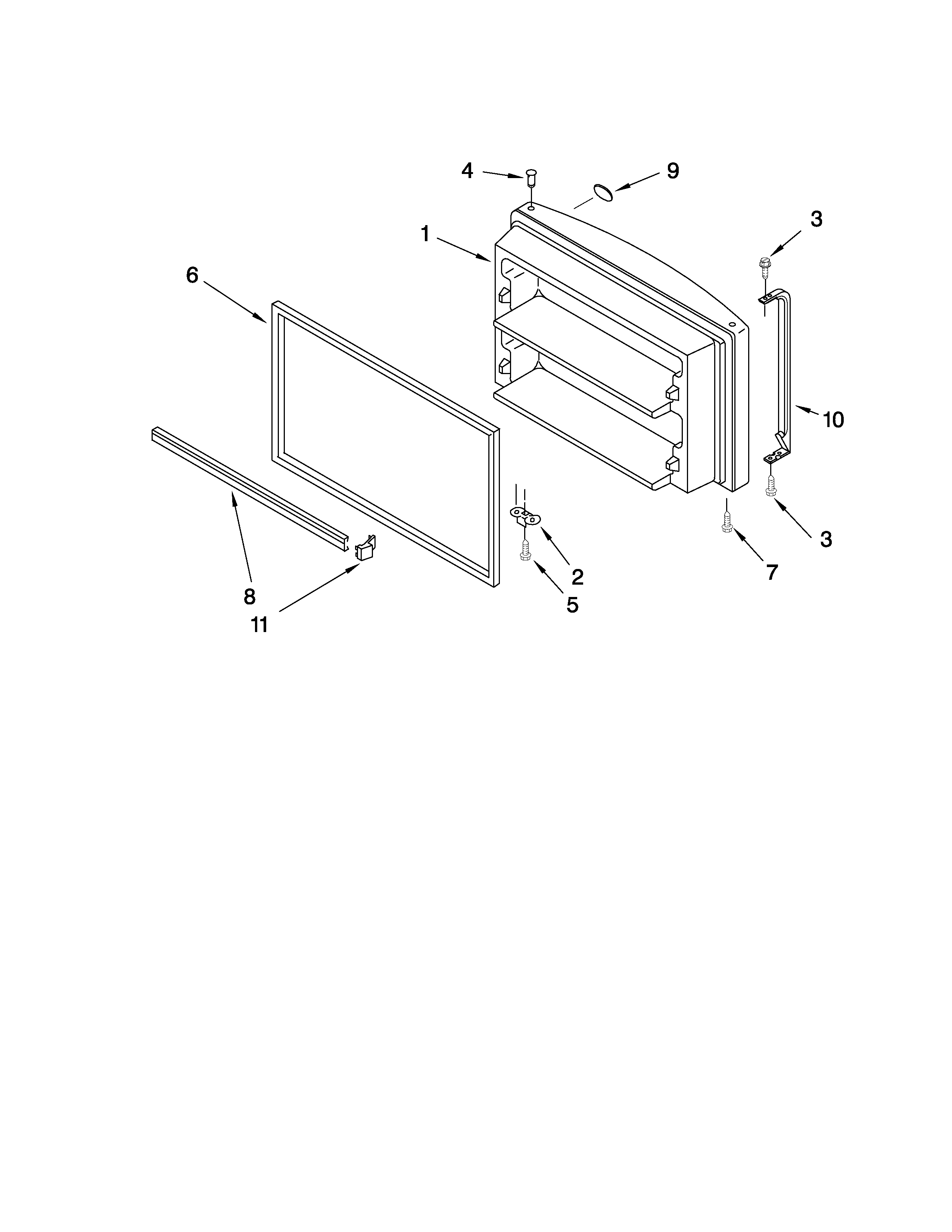 Whirlpool W9TXNMFWT00 freezer door parts diagram