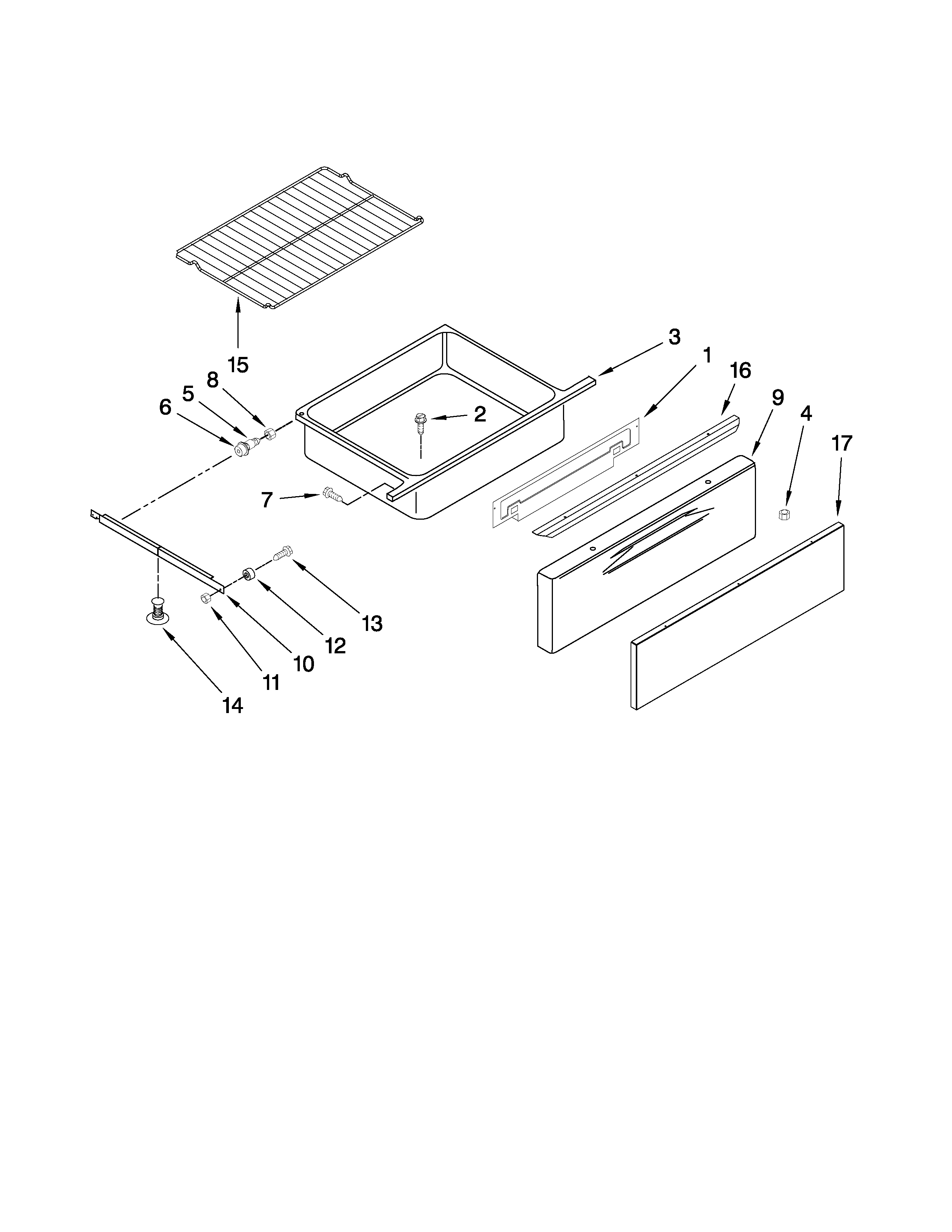 KitchenAid KERS205TBT4 drawer and rack parts diagram