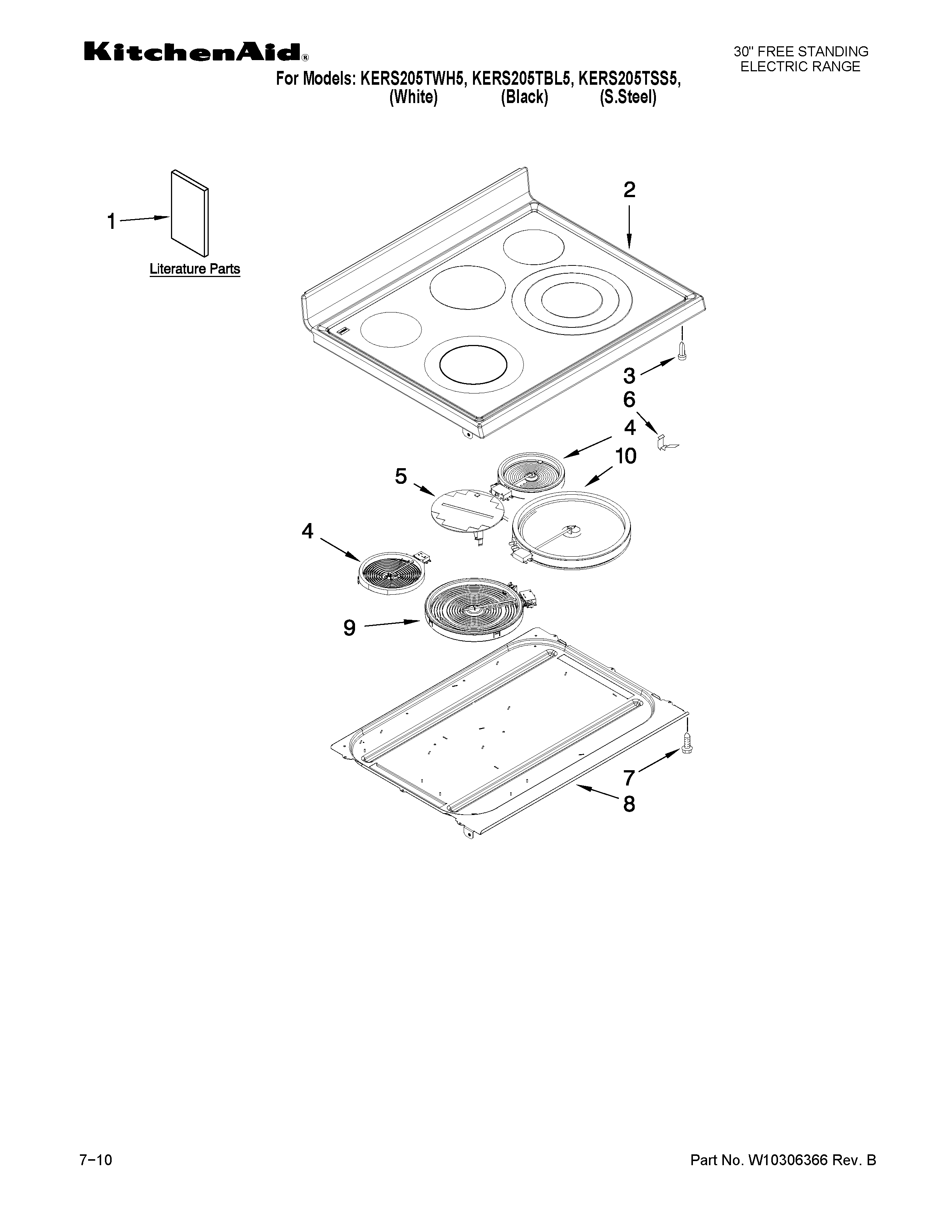KitchenAid KERS205TWH5 cooktop parts diagram