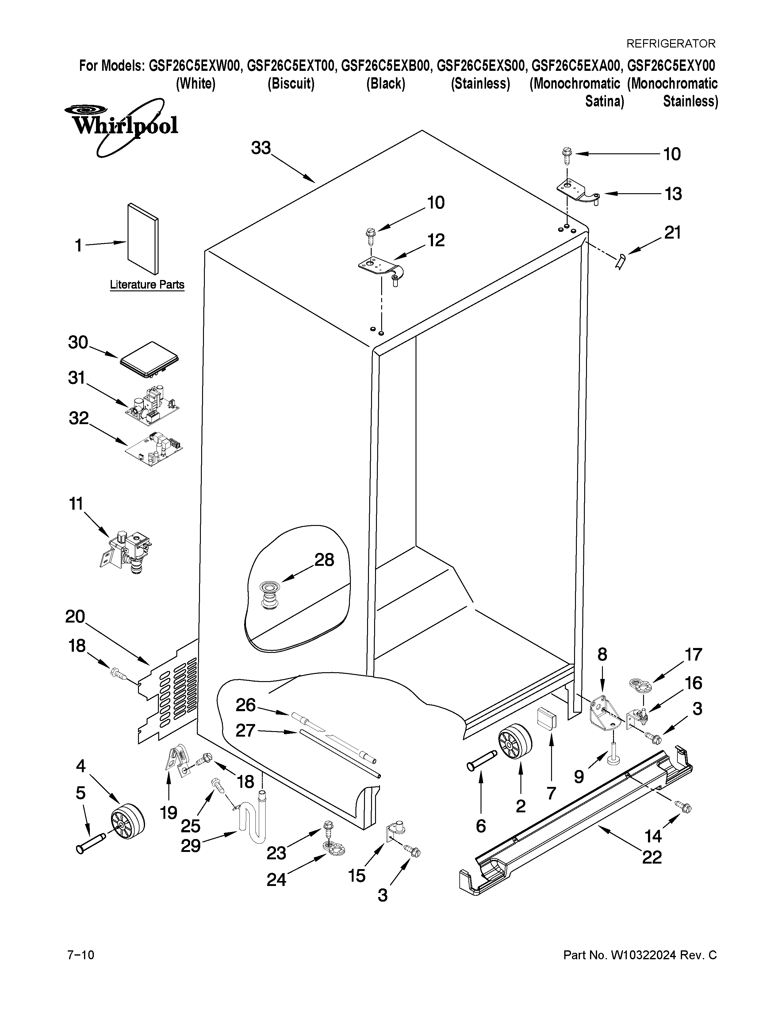 Whirlpool GSF26C5EXA00 cabinet parts diagram