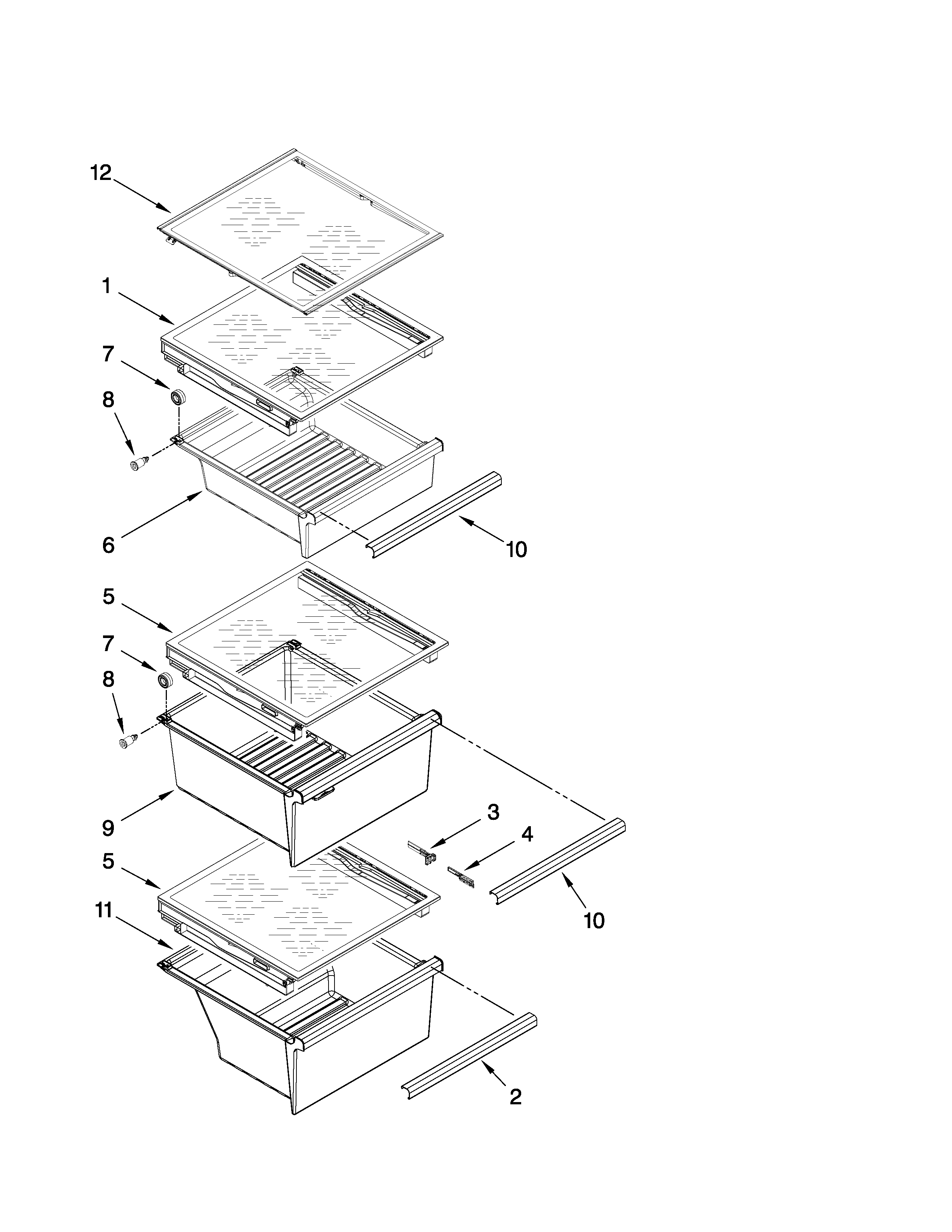 Whirlpool GSF26C5EXA00 refrigerator shelf parts diagram