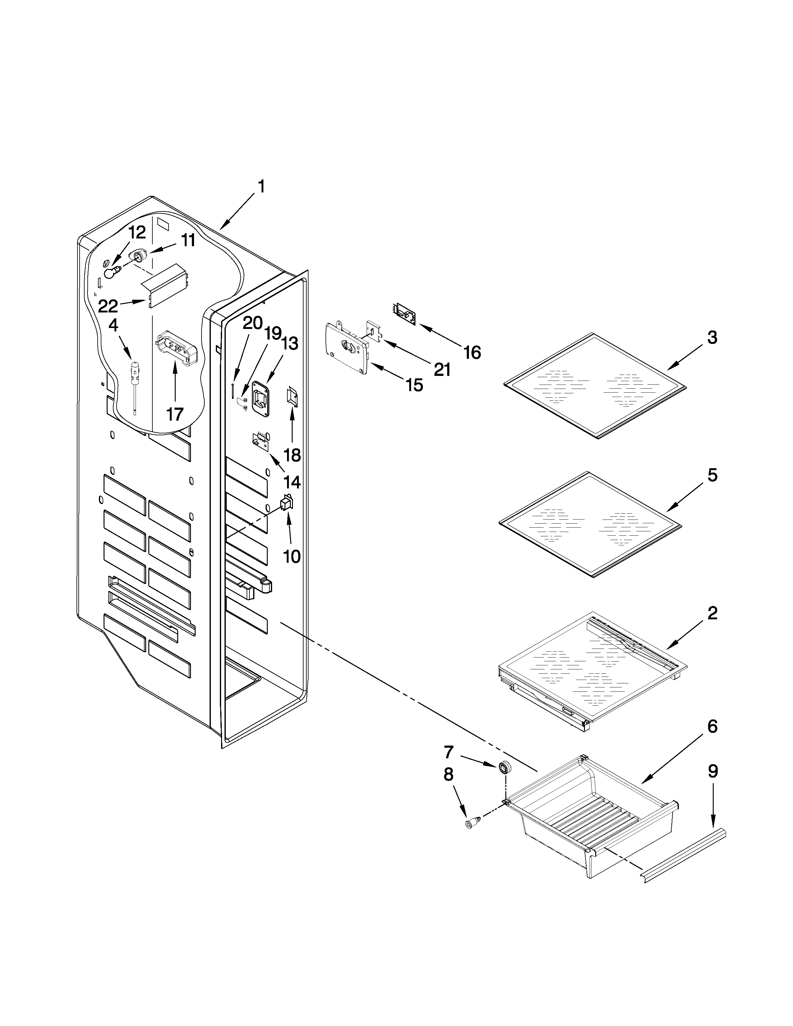 Whirlpool GSF26C5EXA00 freezer liner parts diagram