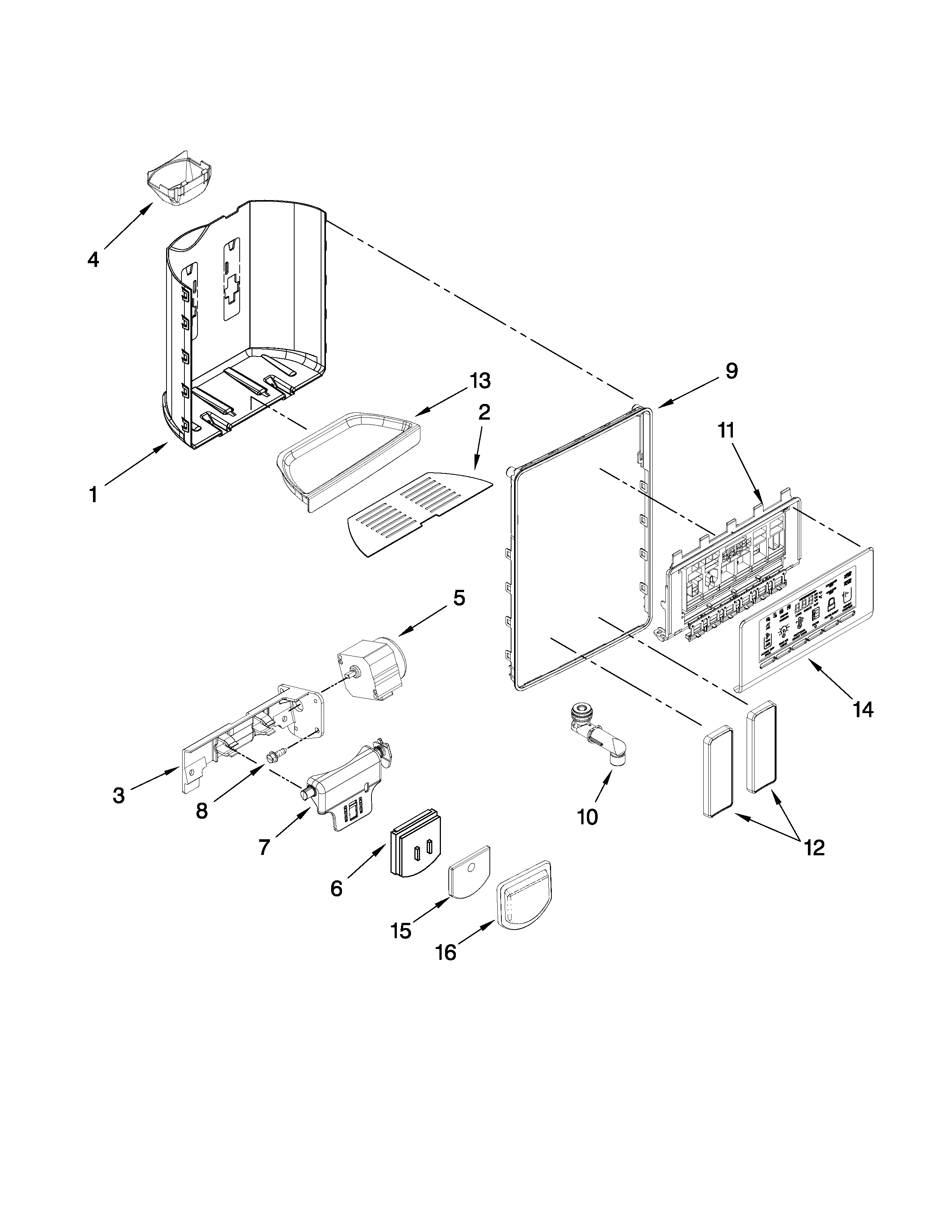Whirlpool GSF26C5EXA00 dispenser front parts diagram