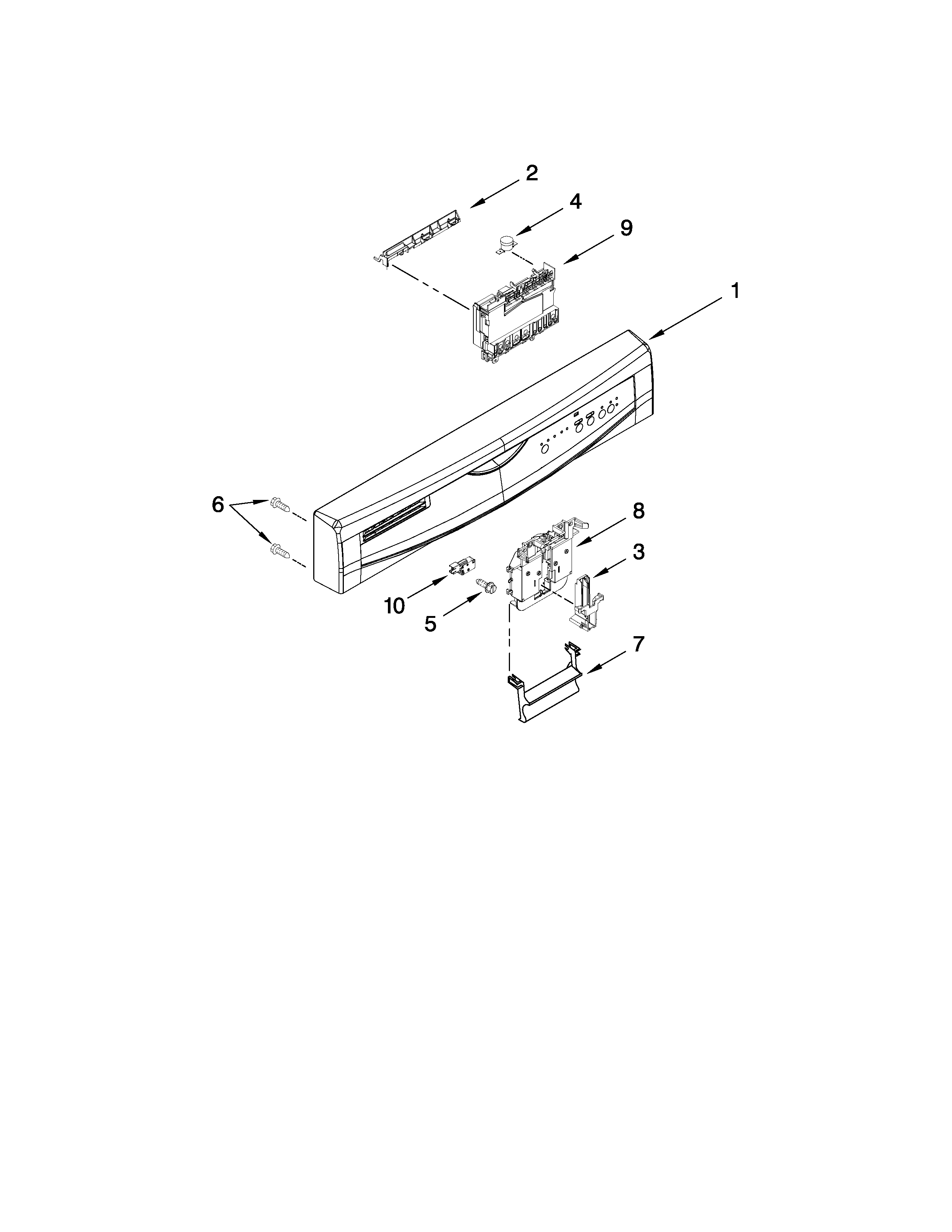 Magic Chef CDB7000AWB1 control panel and latch parts diagram