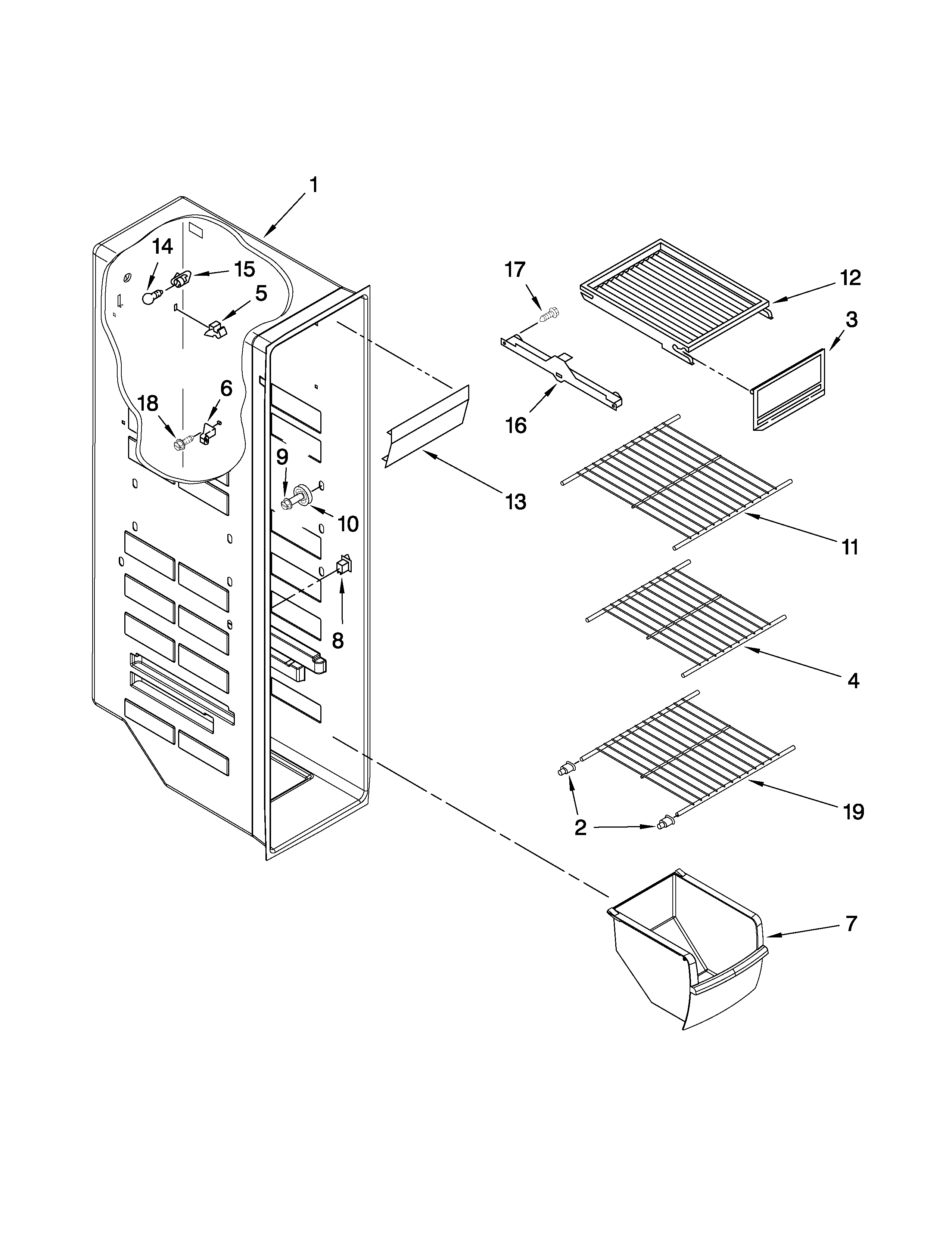 Whirlpool ED5VHEXVL01 freezer liner parts diagram