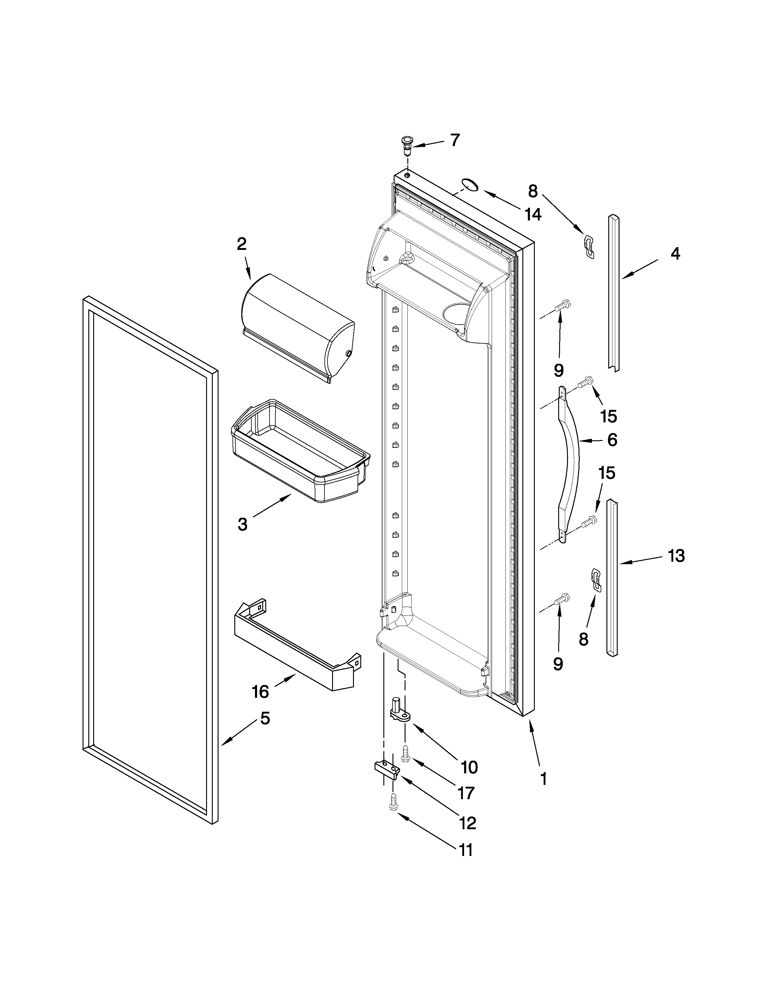 Whirlpool ED5VHEXVL01 refrigerator door parts diagram