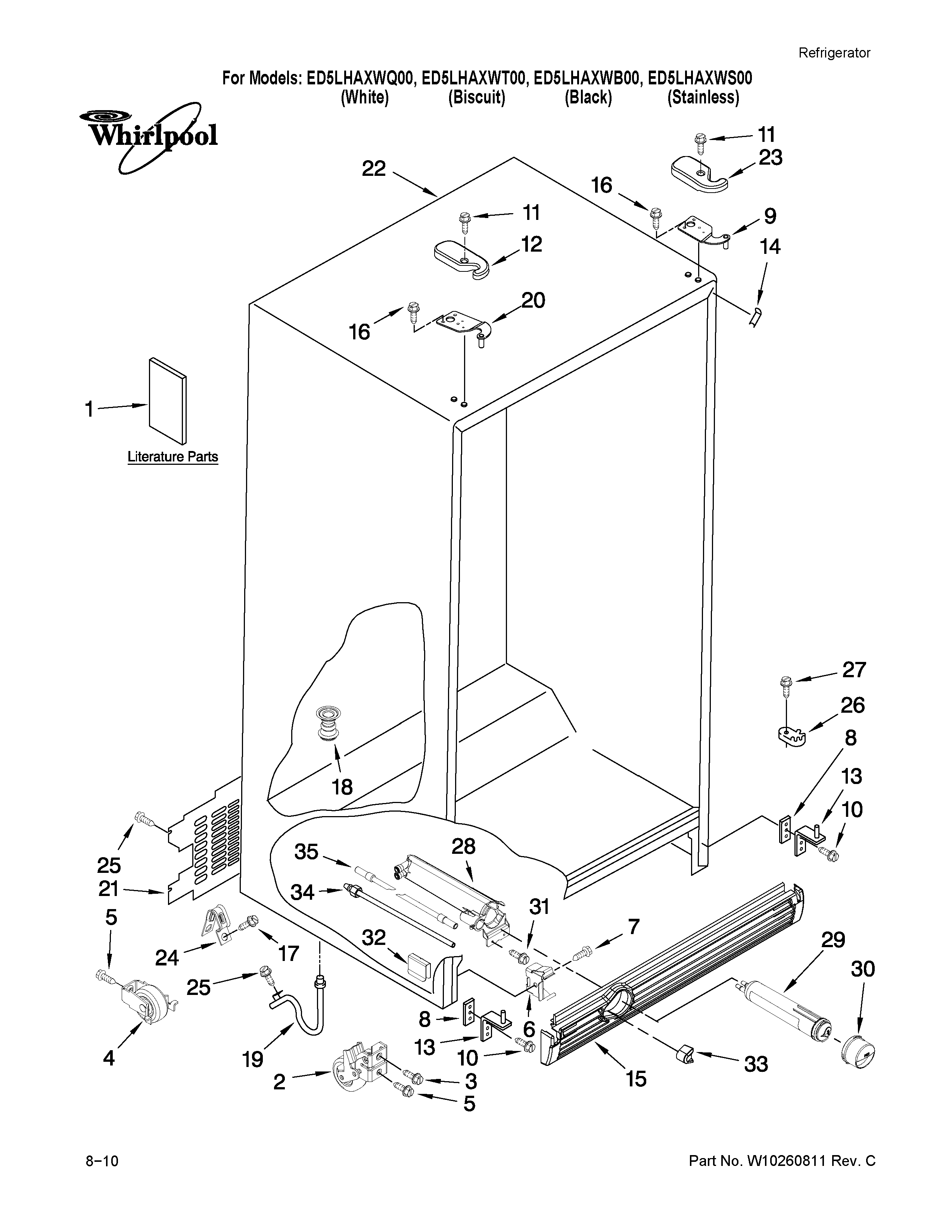 Whirlpool ED5LHAXWT00 cabinet parts diagram