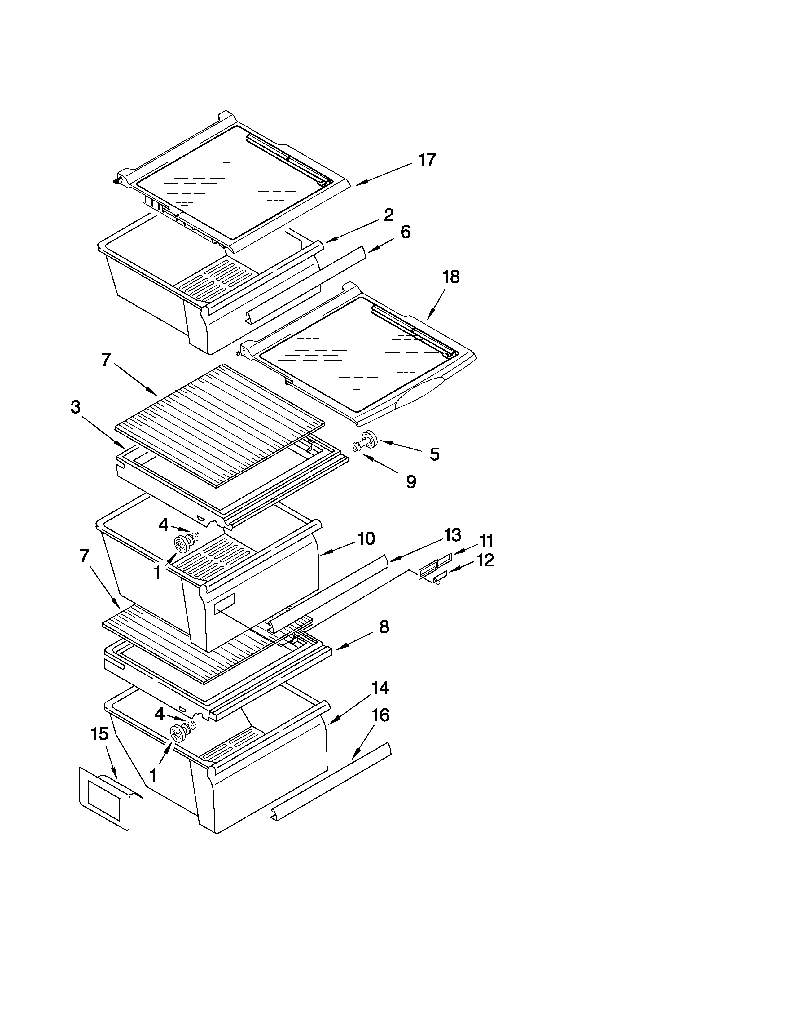 Whirlpool ED5LHAXWT00 refrigerator shelf parts diagram