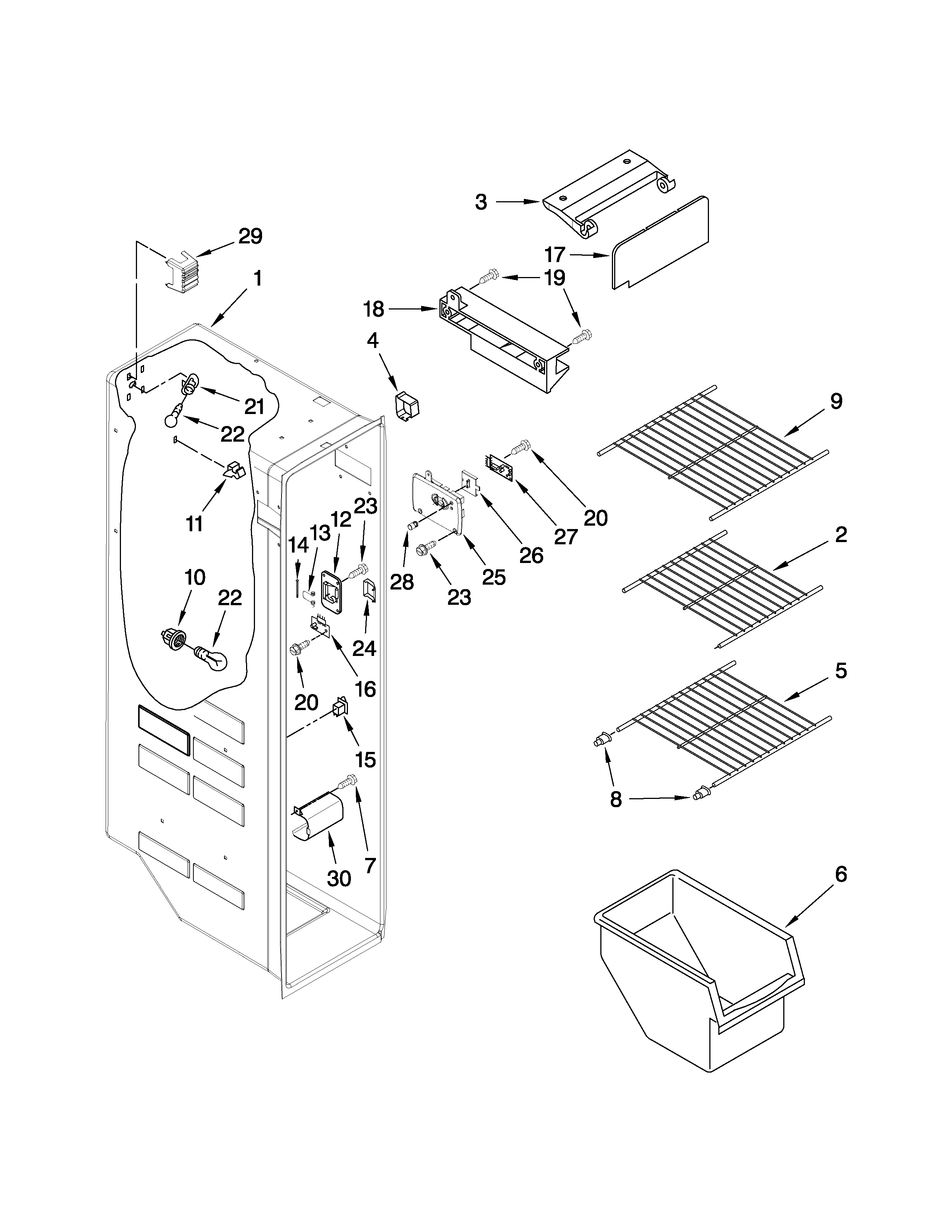 Whirlpool ED5LHAXWT00 freezer liner parts diagram
