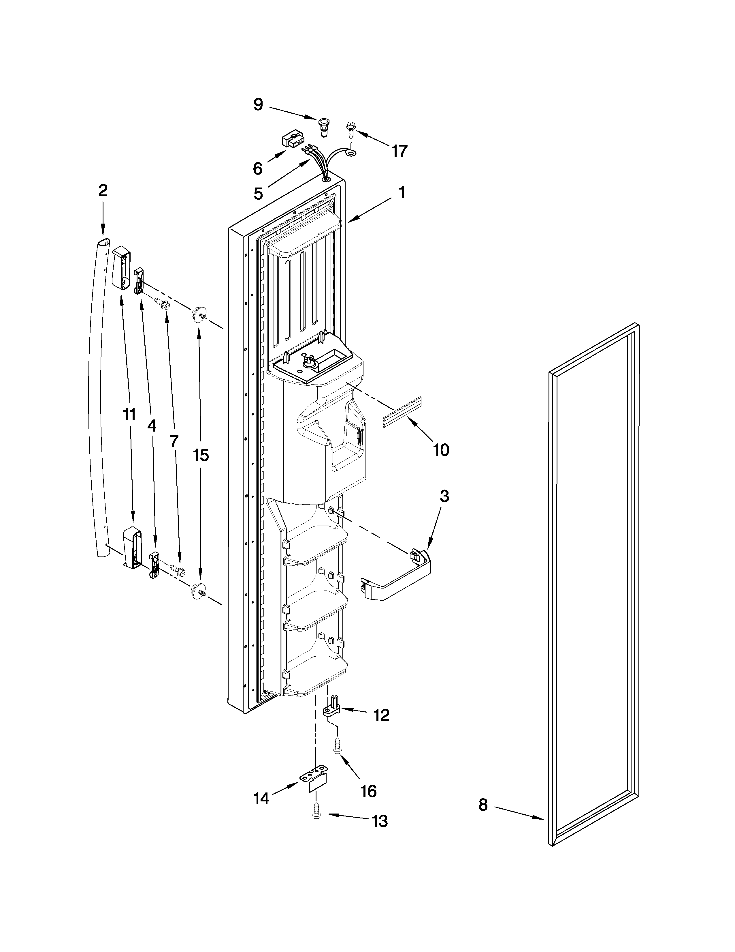 Whirlpool ED5LHAXWT00 freezer door parts diagram