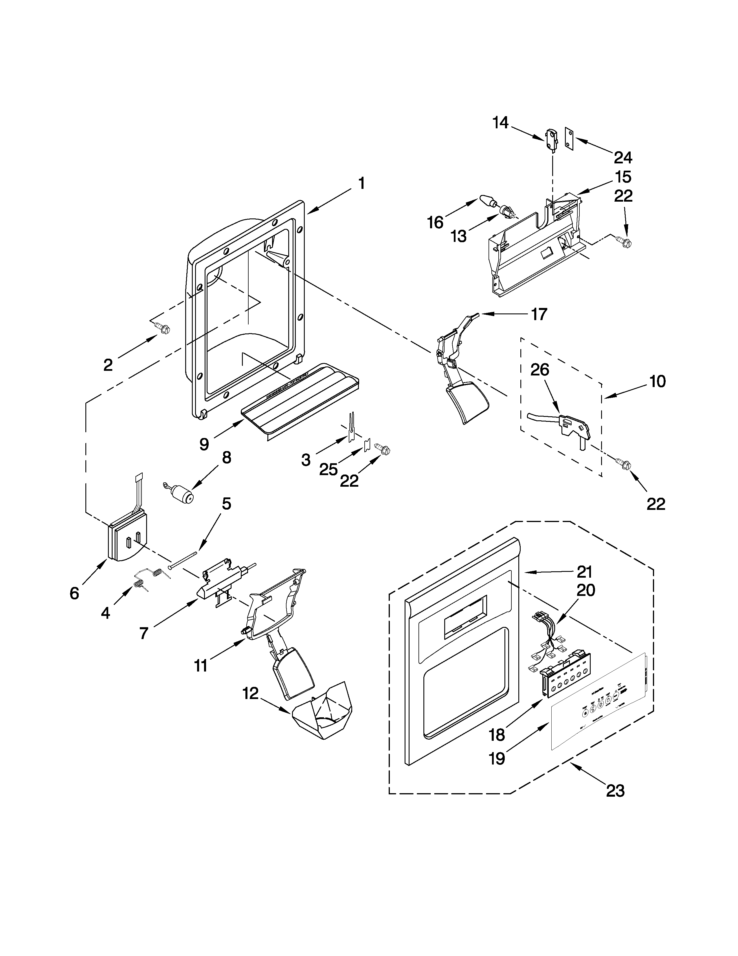 Whirlpool ED5LHAXWT00 dispenser front parts diagram