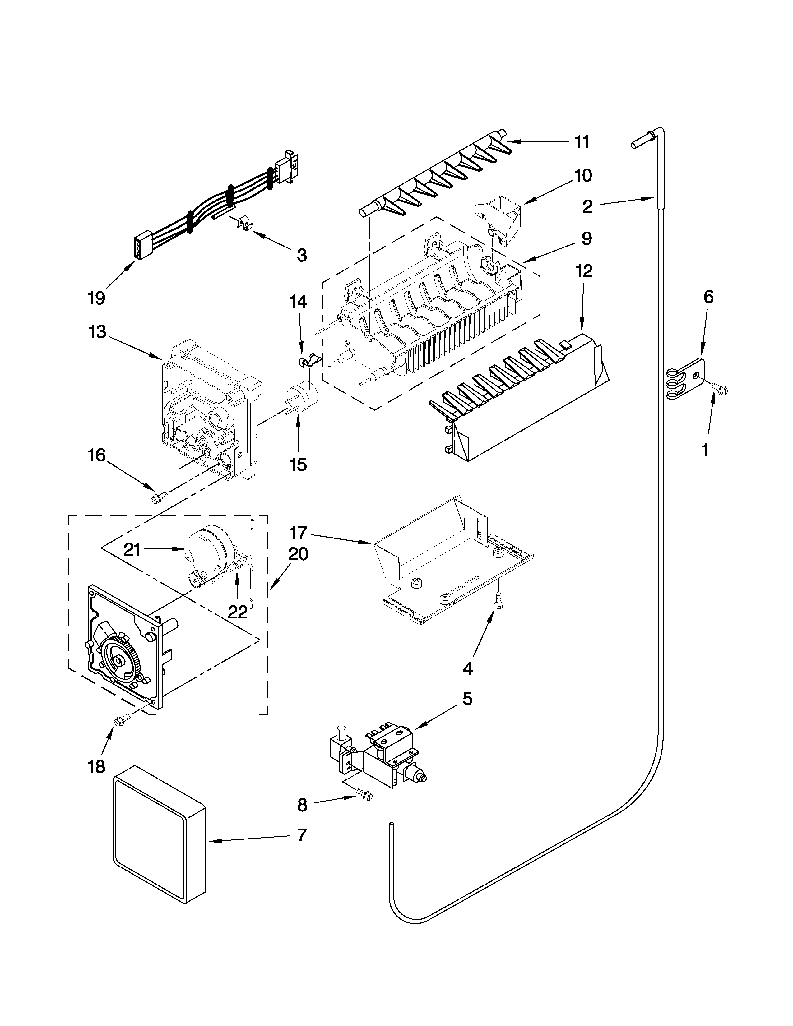Whirlpool ED5LHAXWT00 icemaker parts diagram
