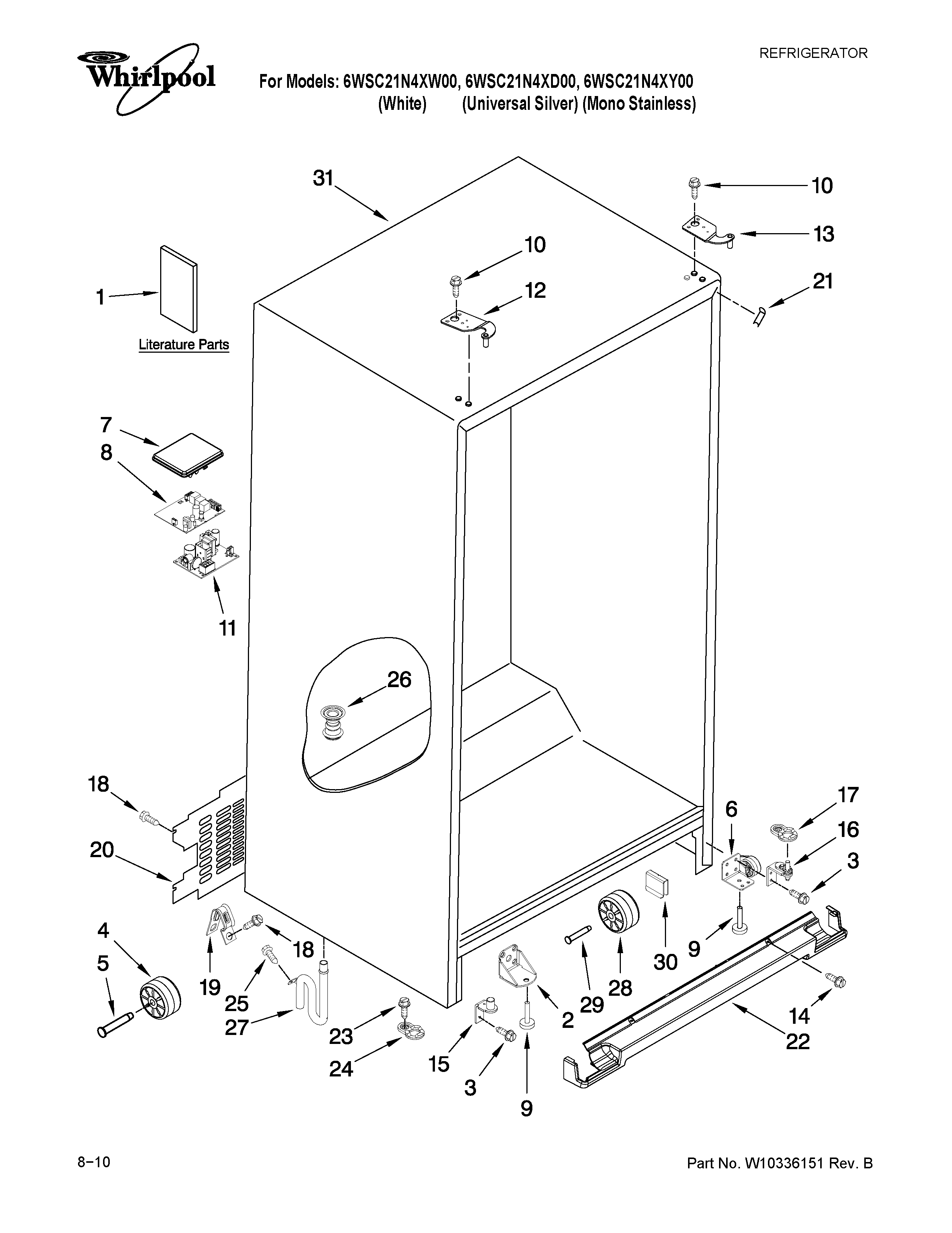 Whirlpool 6WSC21N4XY00 cabinet parts diagram