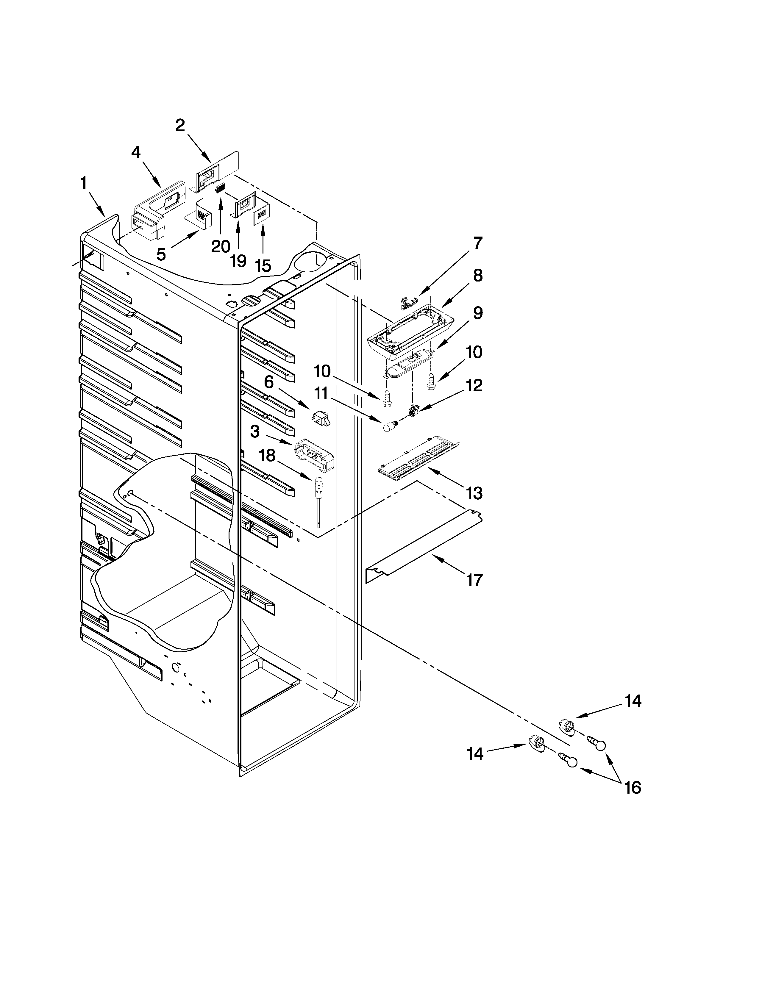 Whirlpool 6WSC21N4XY00 refrigerator liner parts diagram