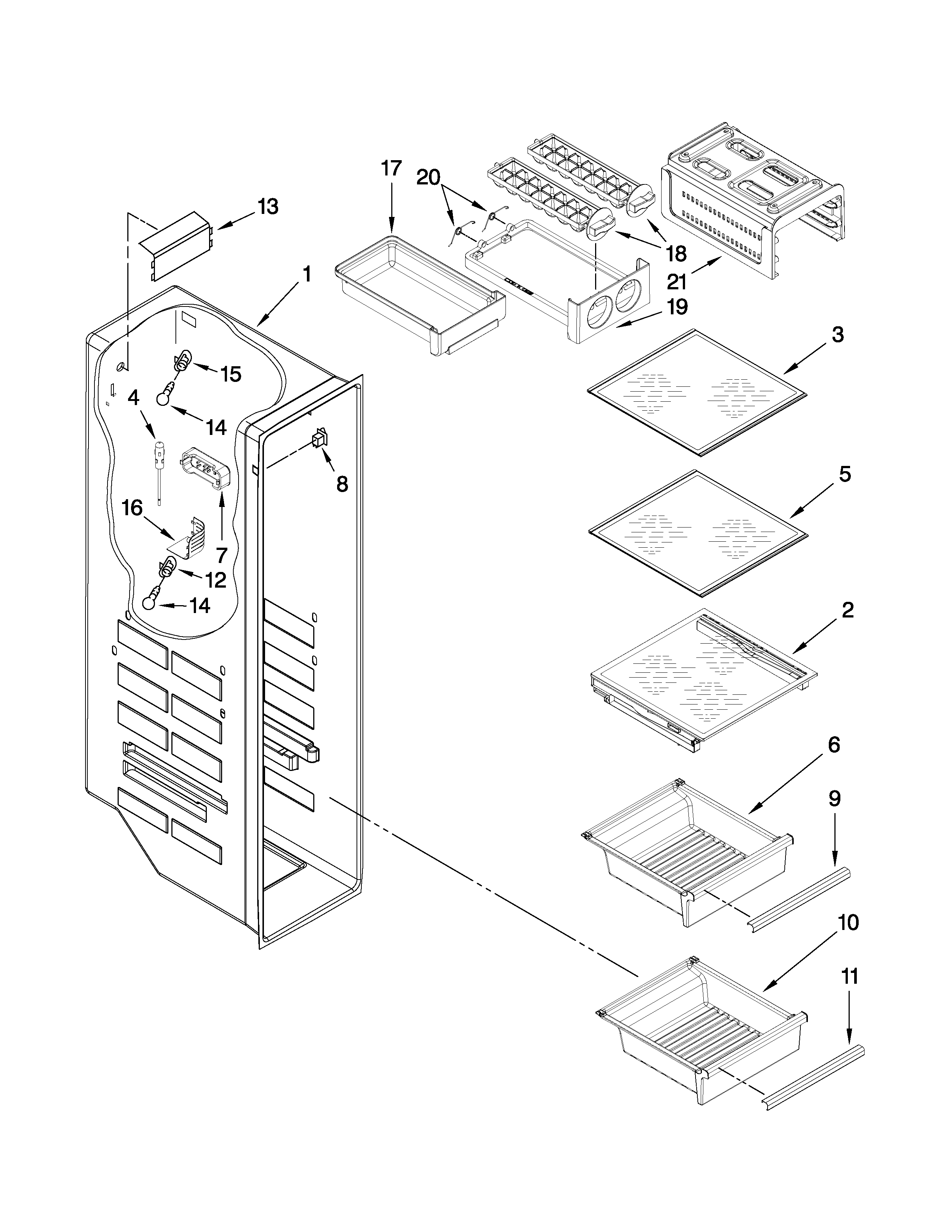 Whirlpool 6WSC21N4XY00 freezer liner parts diagram